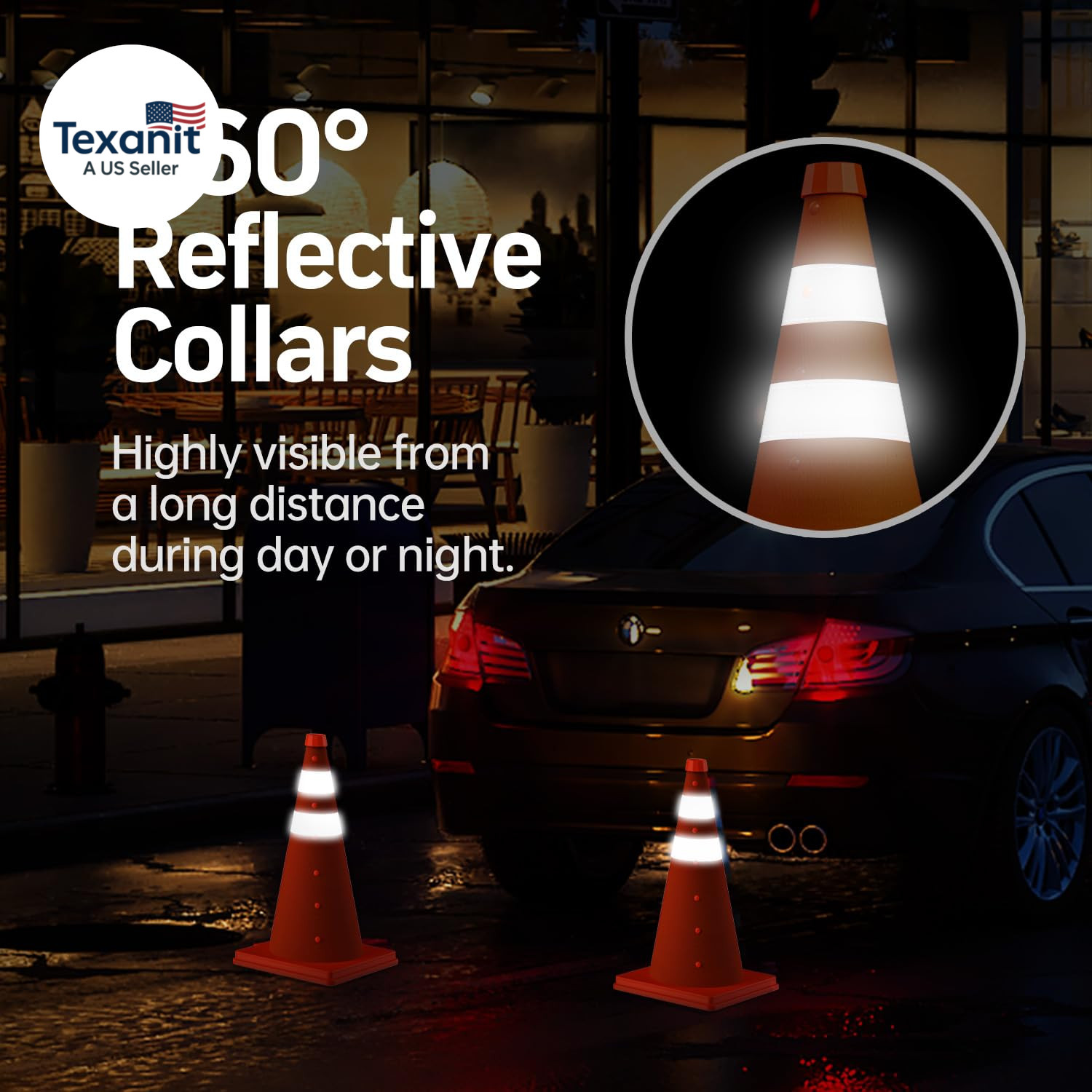 [4 Pack] 18 Inch Collapsible Traffic Safety Cones, Orange Cones, Multi Purpose P