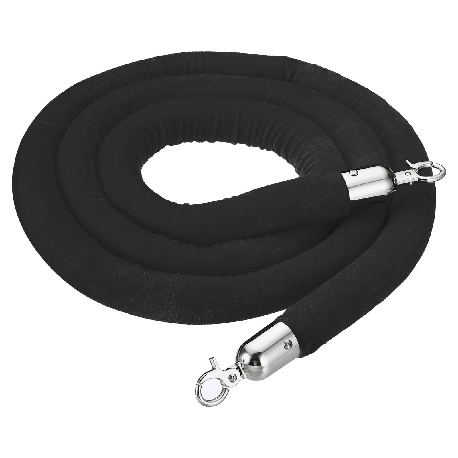 8 Feet Black Velvet Stanchion Rope Crowd Control Barrier Rope with Snap Hooks