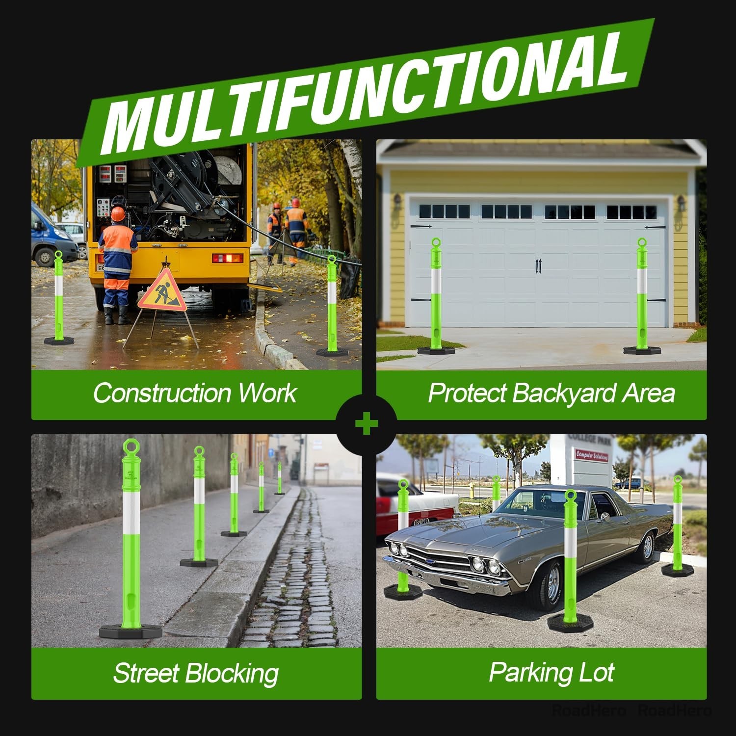 45 Inch 3 Pack Delineator Post with Base, Lime Green Traffic Delineator Posts…