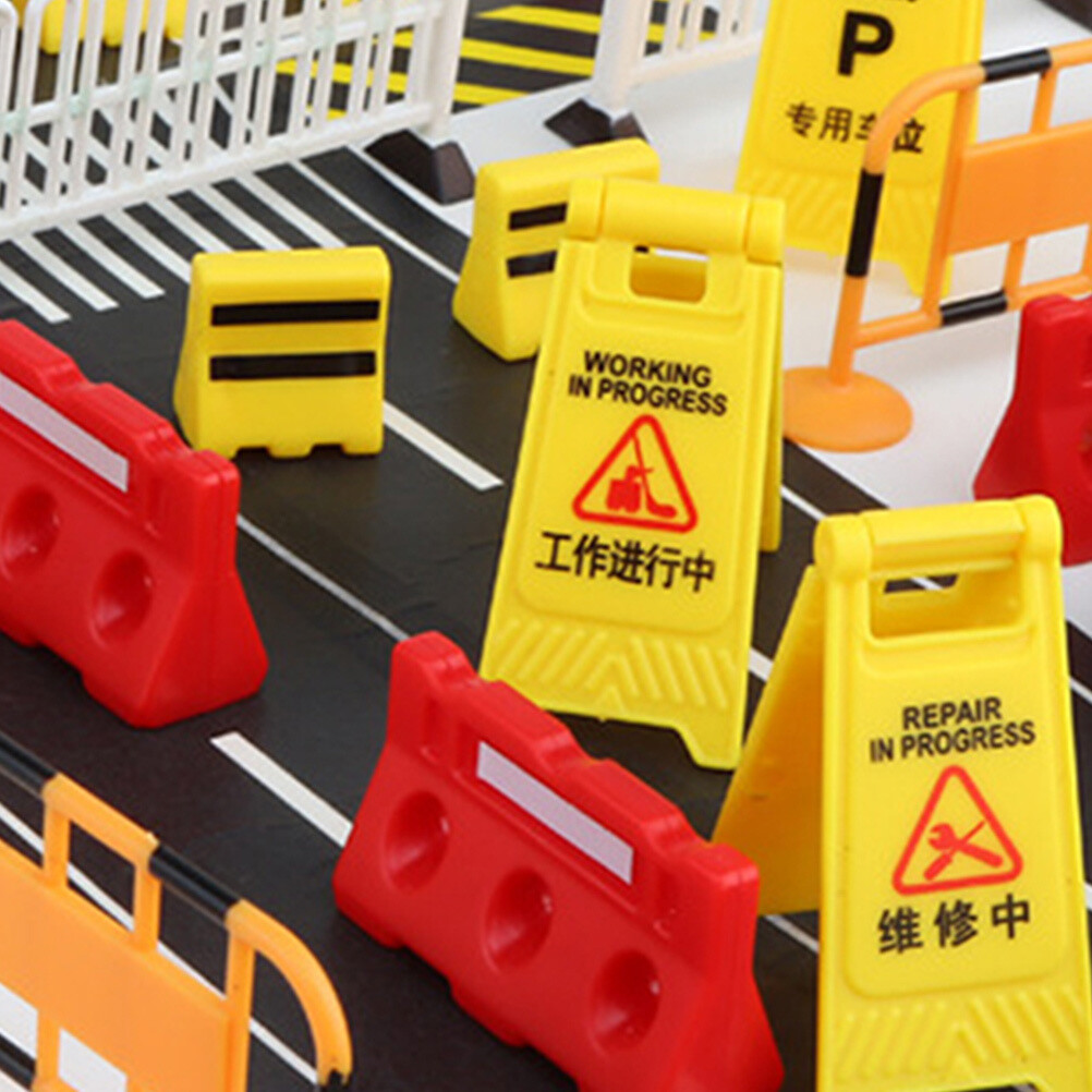 Set Traffic Signs Toys Kids Pretend Play Street Signs Traffic Barrier Toys
