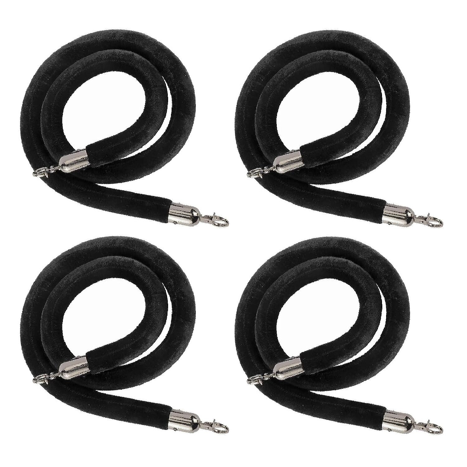 NovelBee 4pcs Black Velvet Stanchion Ropes with Black Hooks,5 Feet Crowd Control