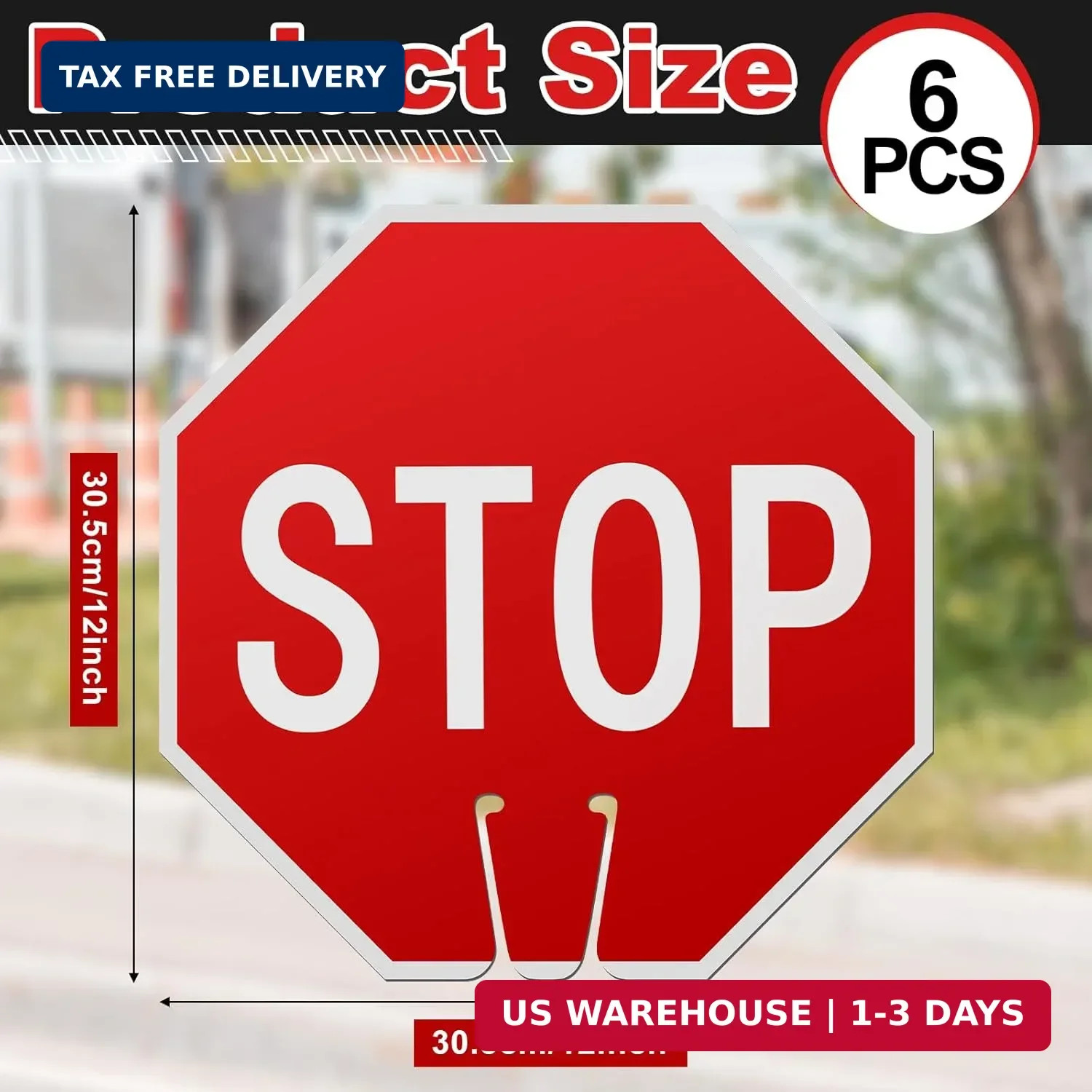 Geetery 6 Pcs Stop Signs 12×12″, Durable PVC Traffic Warning for Cones Double-si