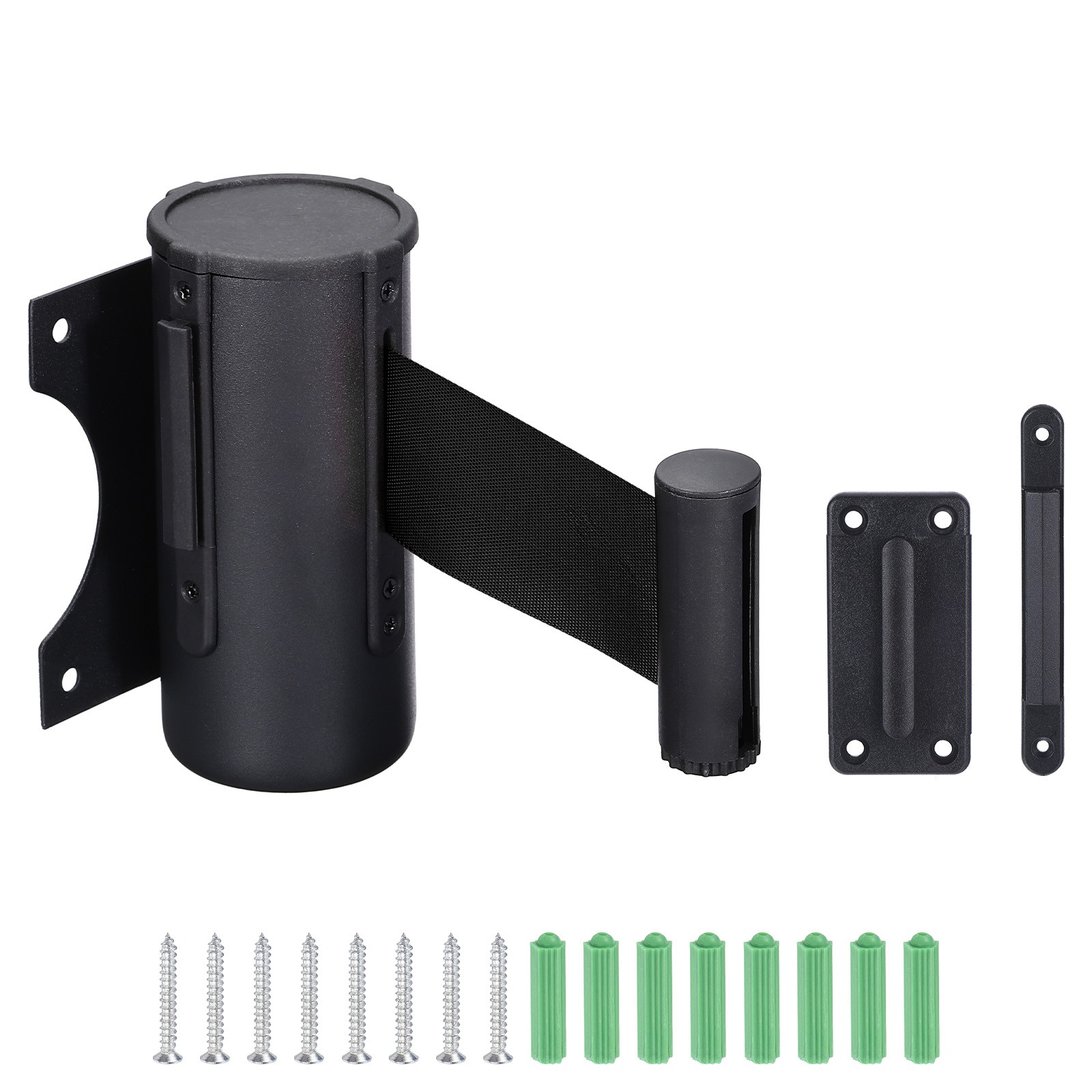 Fixed Wall Mount Retractable Belt Barrier, 10 Feet Black Color Belt