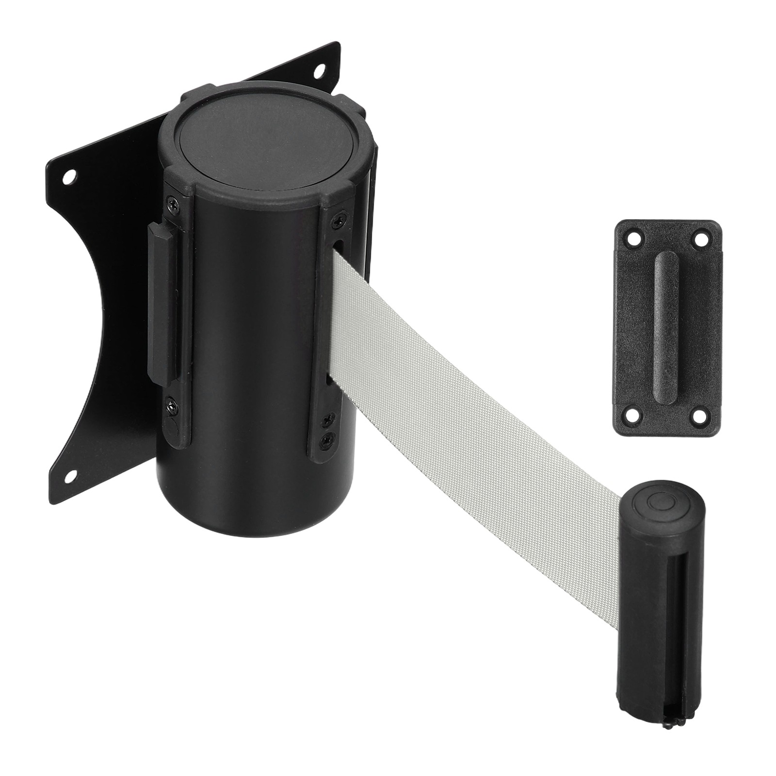 Fixed Wall Mount Retractable Belt Barriers (10 Feet, Gray) (1 Pcs)