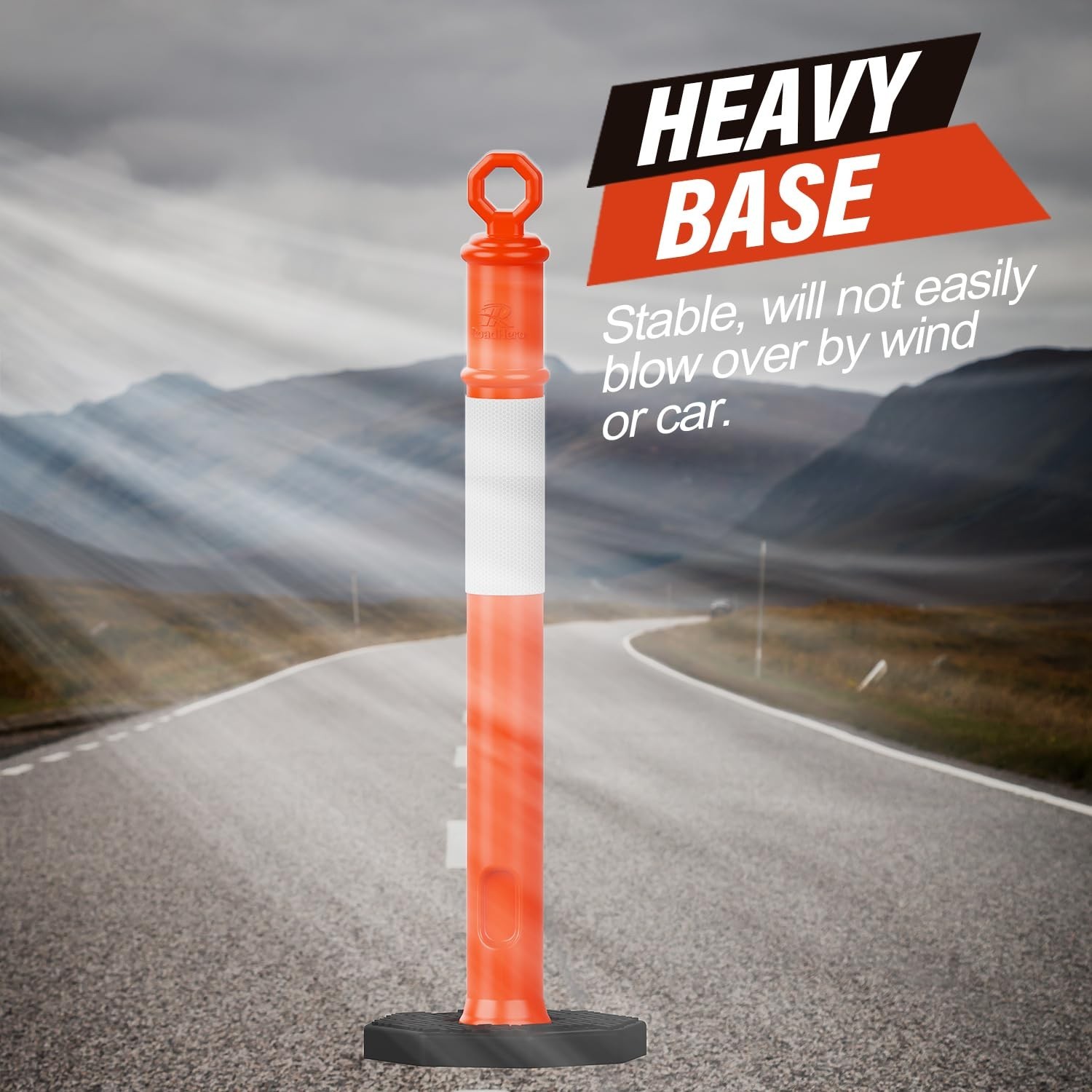 45 Inch Orange Delineator Post with 10 LB Weighted Base, 3 Pack | Traffic Deline