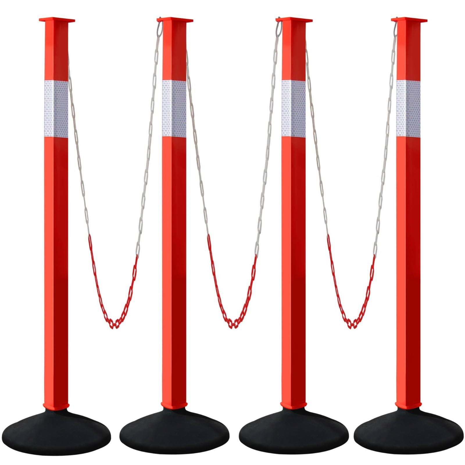 4 Pack Traffic Delineator Post Cones Weighted Base Reflective Collars Safety Bar