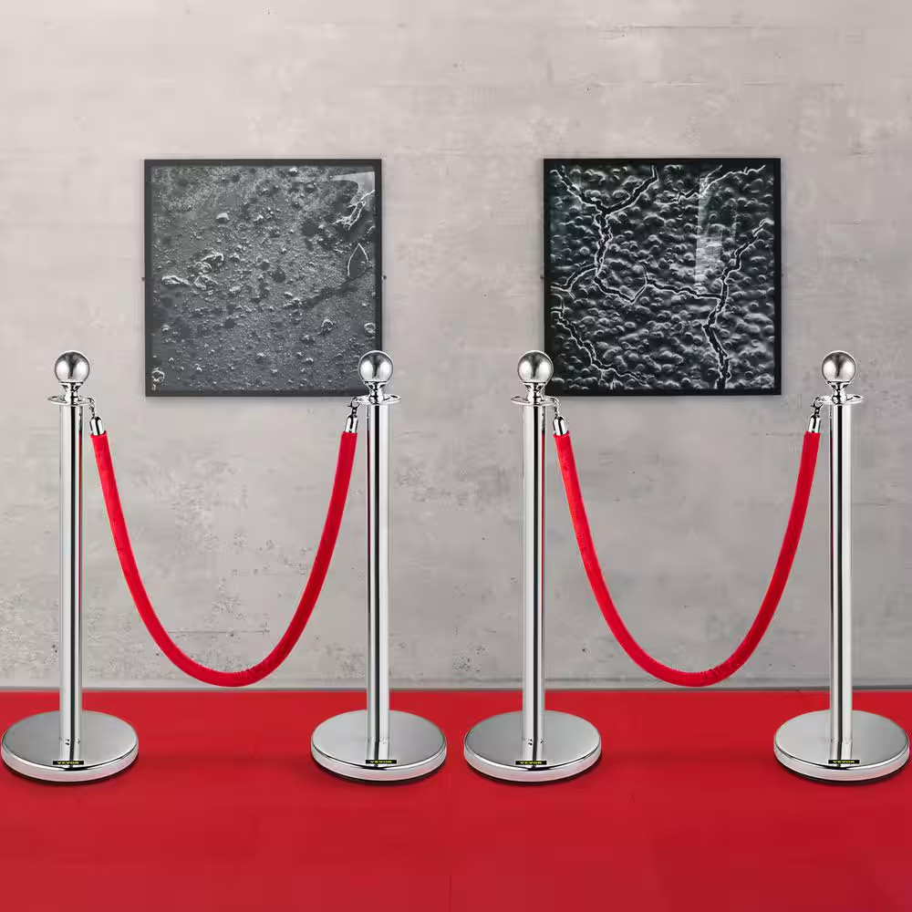 Crowd Control Stanchion 4.9 Ft. Red Velvet Ropes Barriers 4-Pieces Stainless Ste