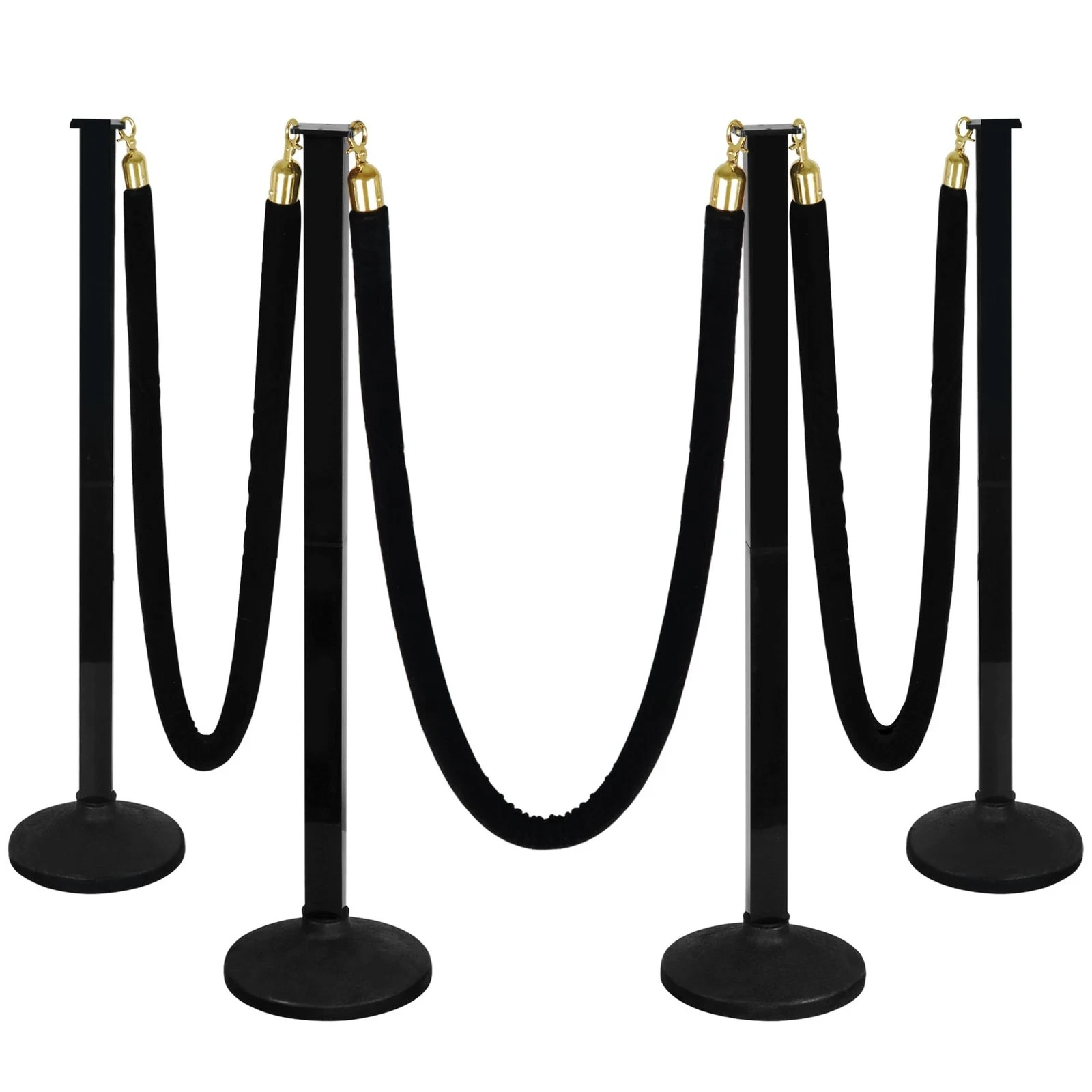 4 Pack Stanchion Post with Black Velvet Rope, Crowd Control Stanchions Poles