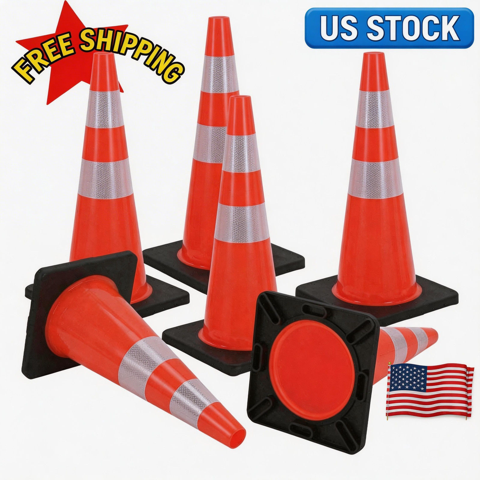 6Pack 28inch PVC High-Performance Traffic Cone, Traffic Safety Cone Orange
