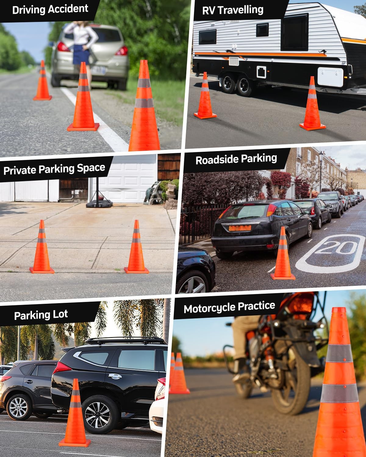 4 Pack 28 Inch Collapsible Traffic Safety Orange Cones Multi Purpose Pop-up