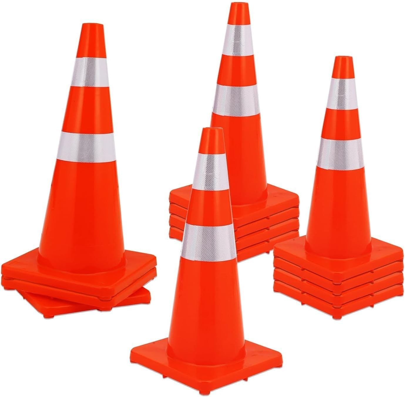 Pack of 12 28″ Safety Cones w Rubber Base for Parking Traffic Control Heavy Duty