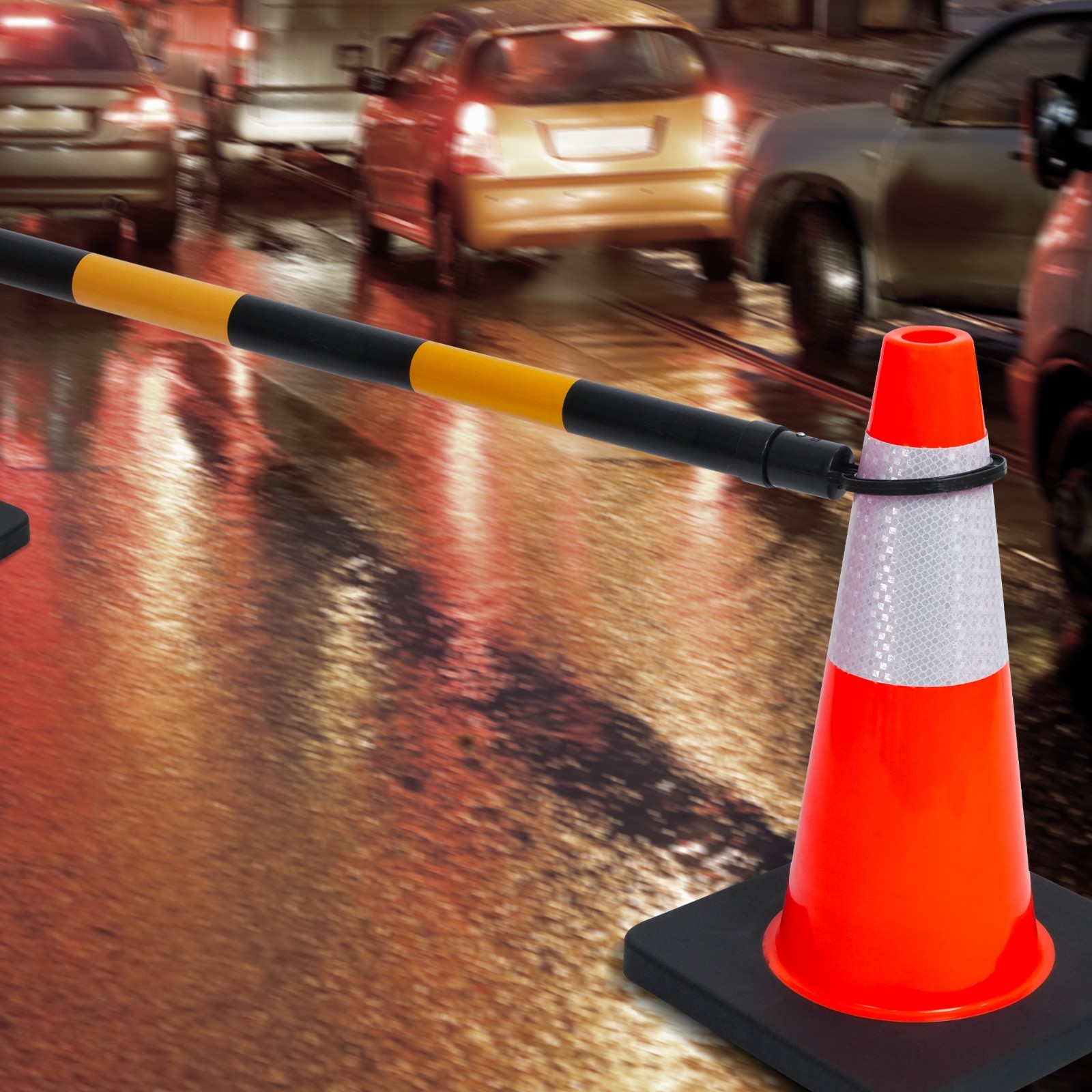 4′ to 7′ Traffic Cone Bar Retractable Barrier/Connect for Lane Closure/Work Zone