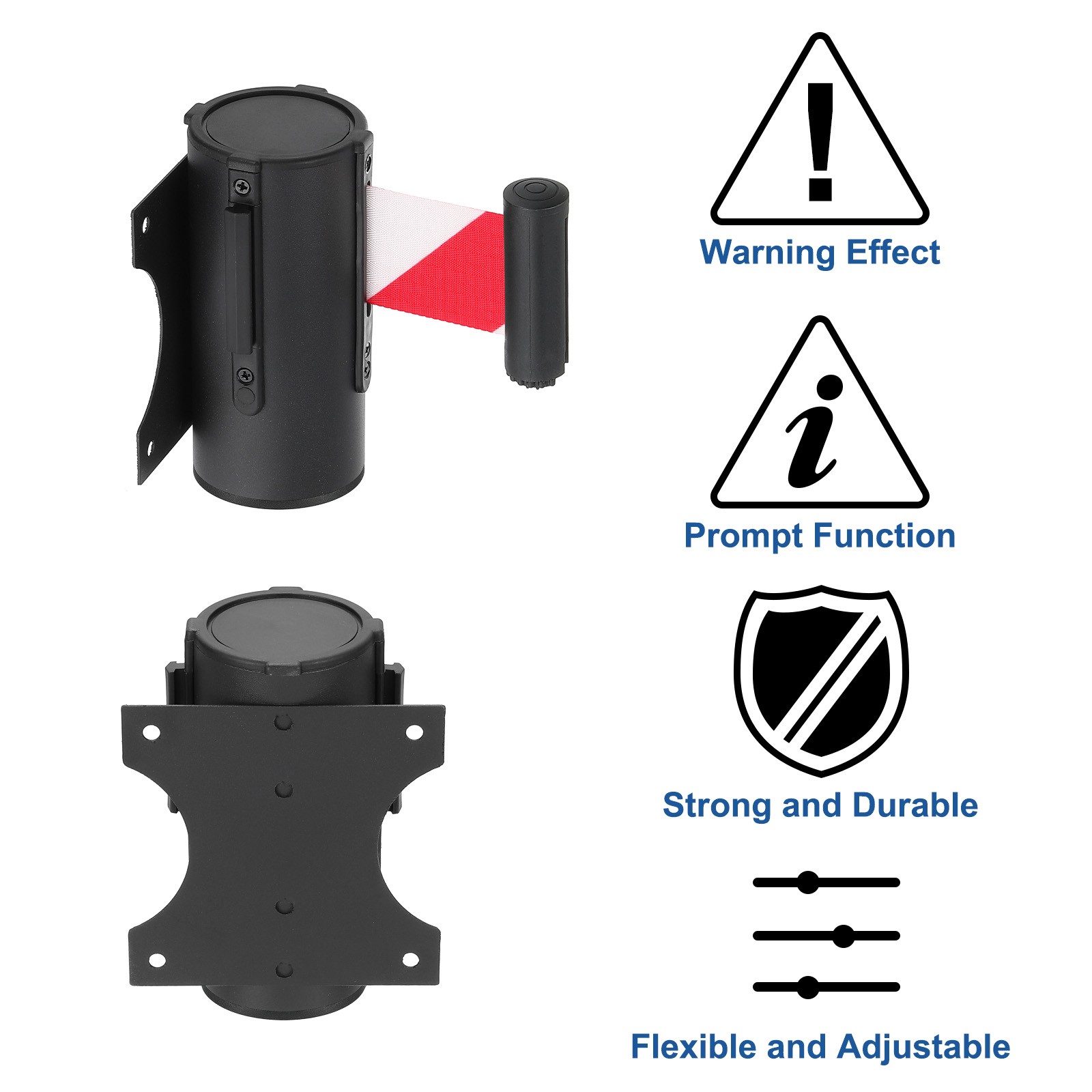 4 Pcs 9.84 ft Fixed Wall Mount Retractable Belt Barrier Black/Red/White
