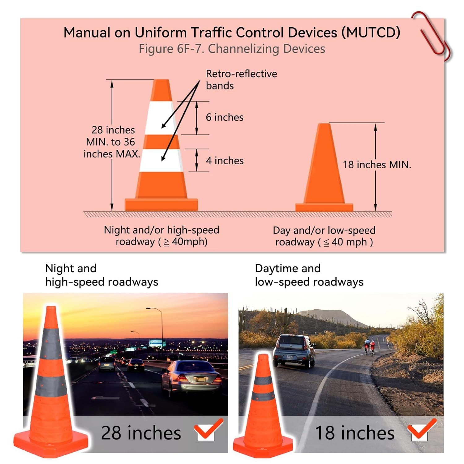 4 Pack 18-Inch Collapsible Traffic Cone with Weighted Base Orange Safety Haza…