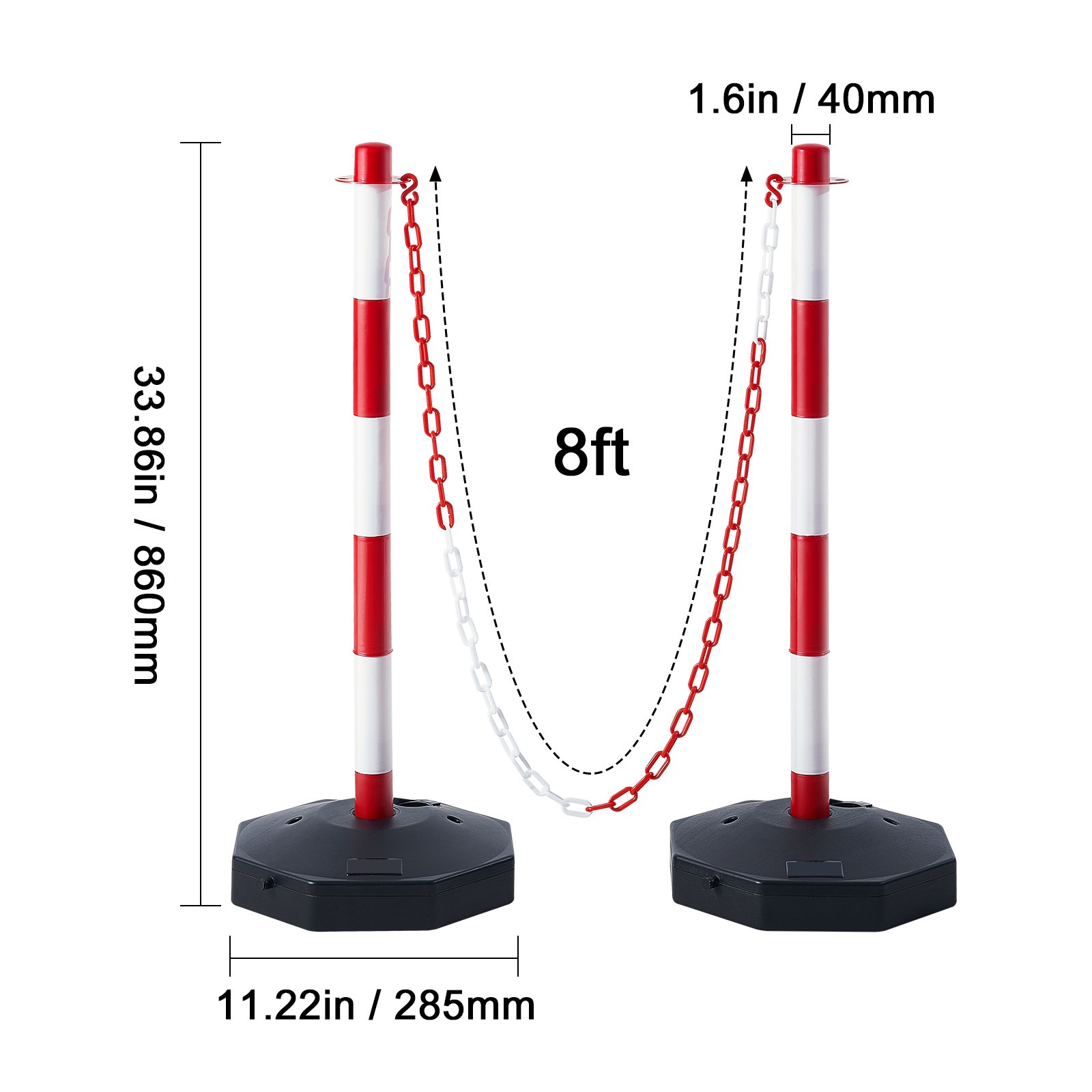 VEVOR 4PCs Traffic Delineator Post Cones with Fillable Base 8FT Chain Adjustable