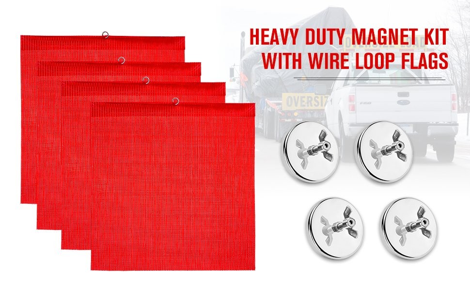(4 Pack) Oversize Load Traffic Safety Flags Warning Signs 18 x 18 Inch For Truck