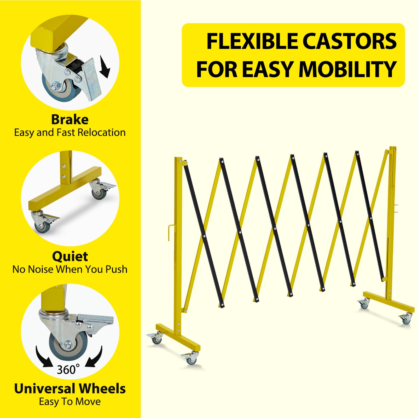 11.8×3.4FT Expandable Metal Barricade Safety Traffic Barrier W/ Casters Yellow