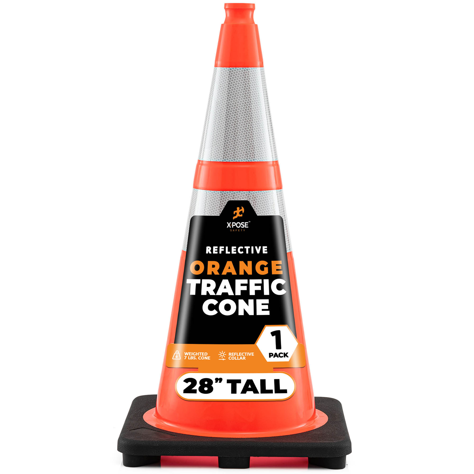 28 Inch Orange Traffic Cones with 6″ & 4″ Collar, PVC Plastic Safety Cone