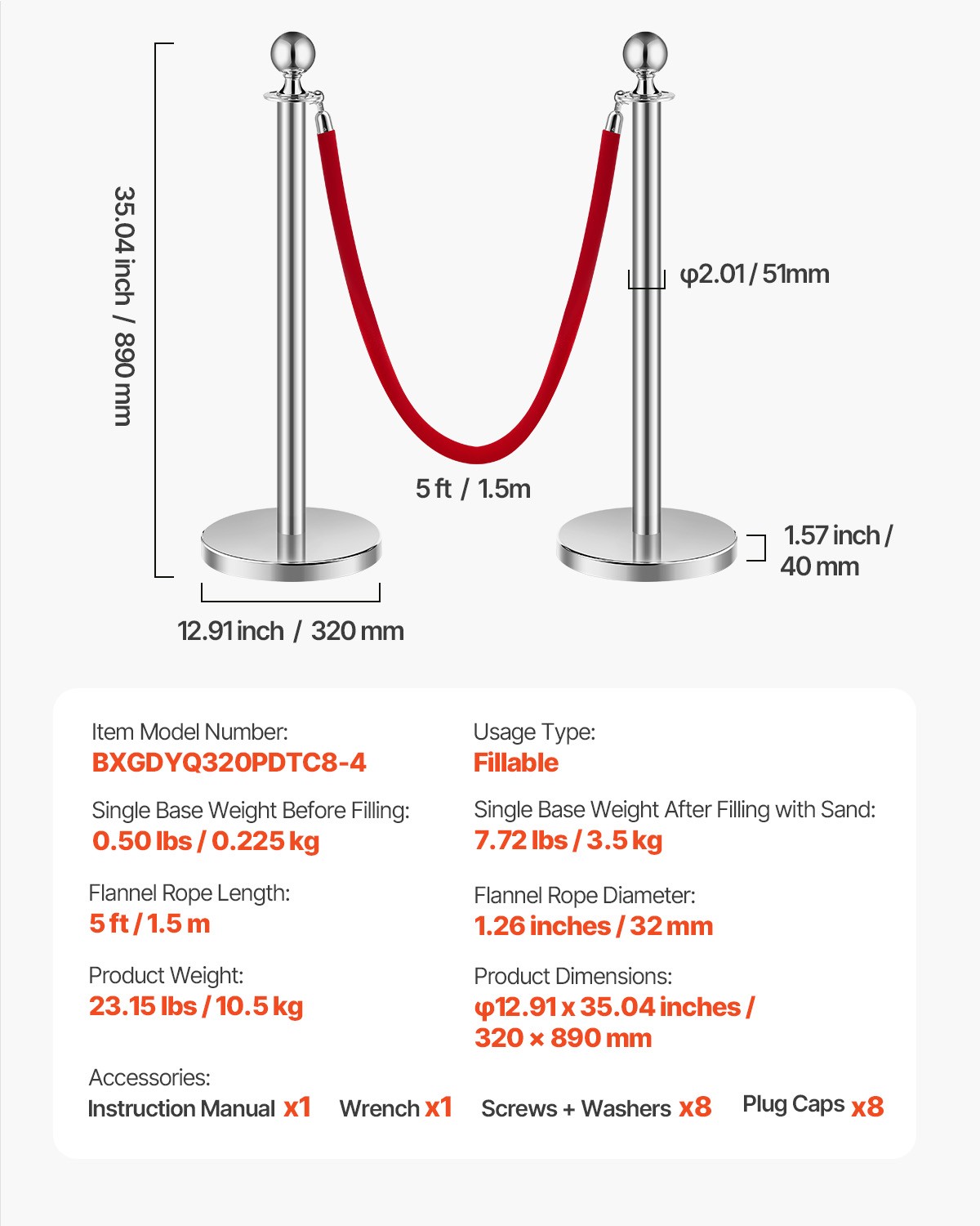 VEVOR 8Pcs Stanchion Posts Crowd Control Queue Barrier Sand Injection Base