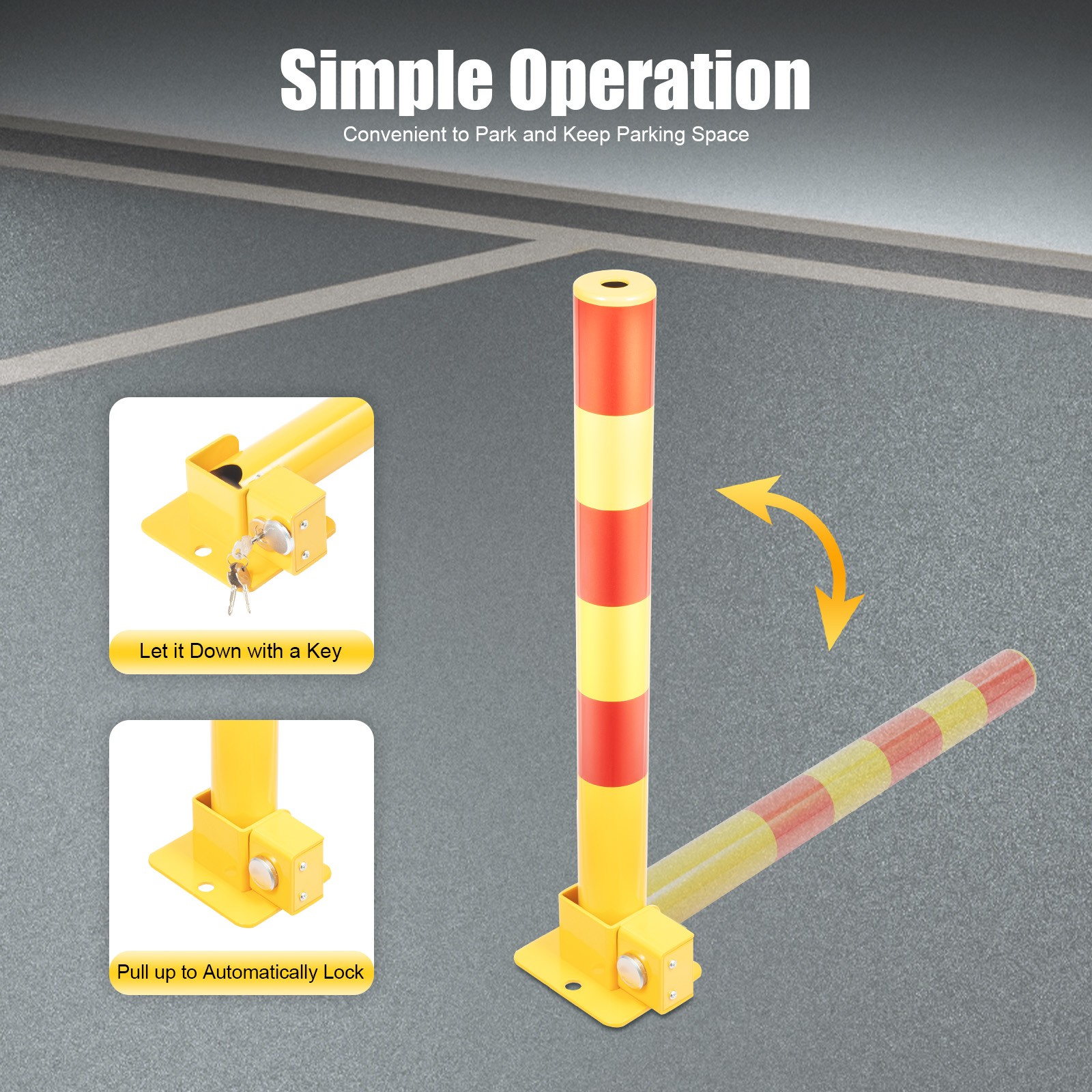 23.62in Parking Post, Steel Safety Bollards Post with Lock, Parking Barrier Post