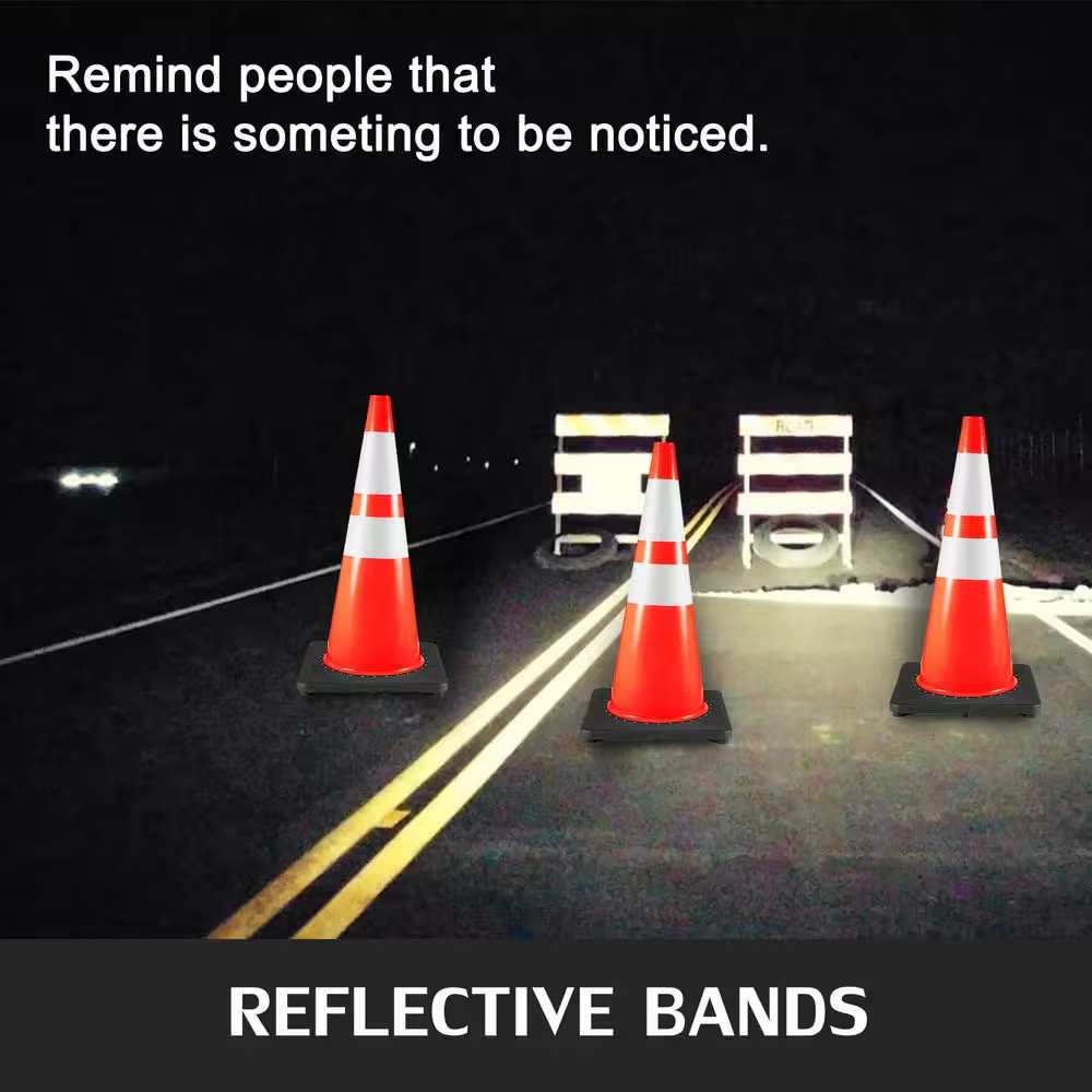 Traffic Safety Cones, 36 In. Safety Road Parking Cone with Black Weighted Base,