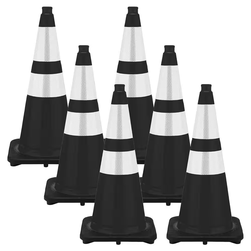 28 In. Black Reflective Traffic Cones (6-Pack)