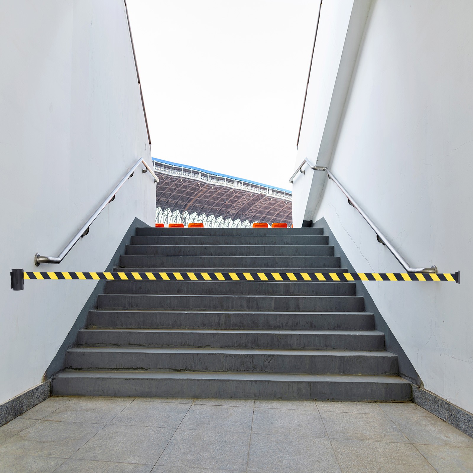 Fixed Wall Mount Retractable Belt Barrier, 10 Feet Black Color Belt