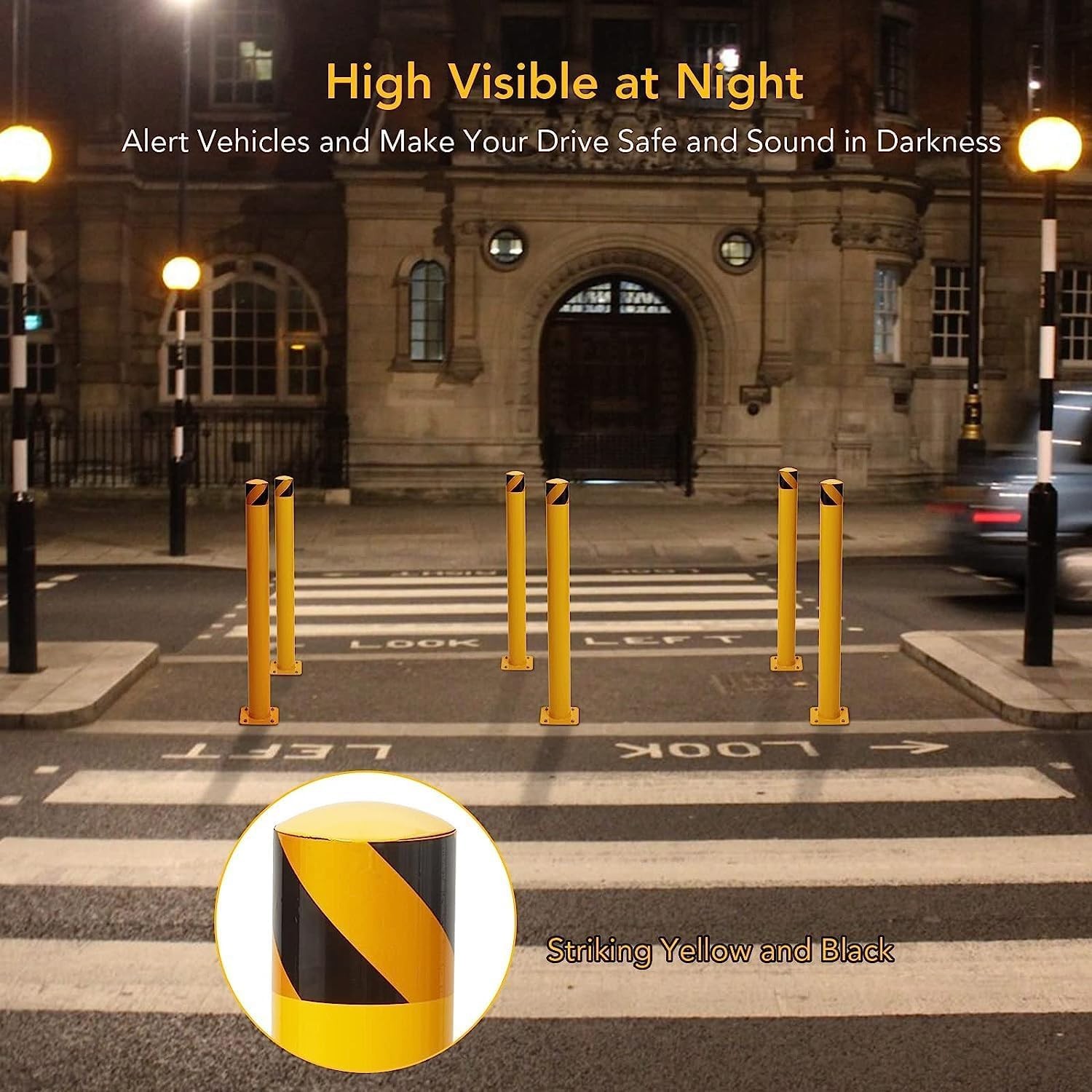 2PCS Safety Bollard 48″ High Q235 Steel Post Yellow Pipe Barrier
