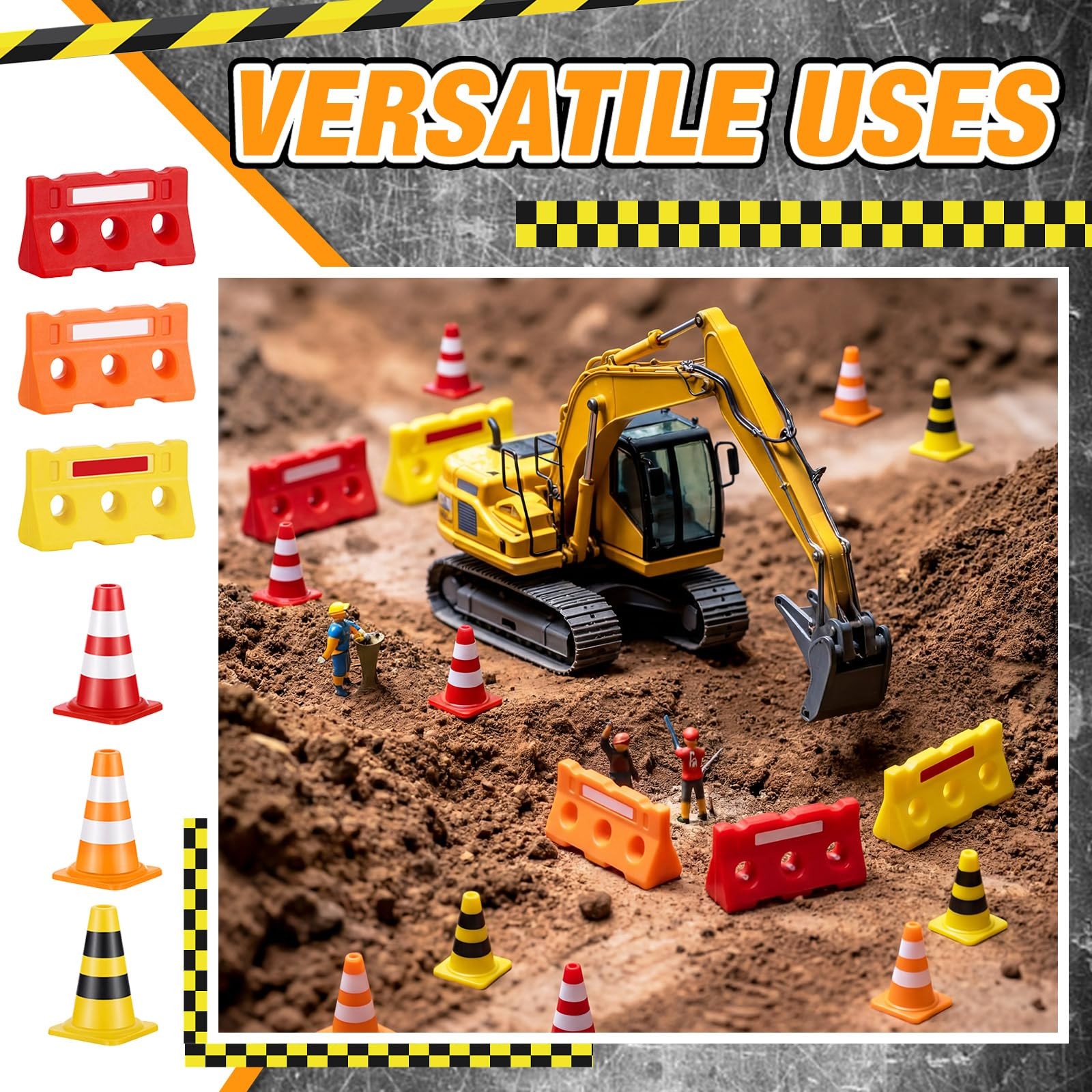 60 Pcs 1in Mini Traffic Cones & 1.4 in Miniature Fence Barricade Signs, Train…
