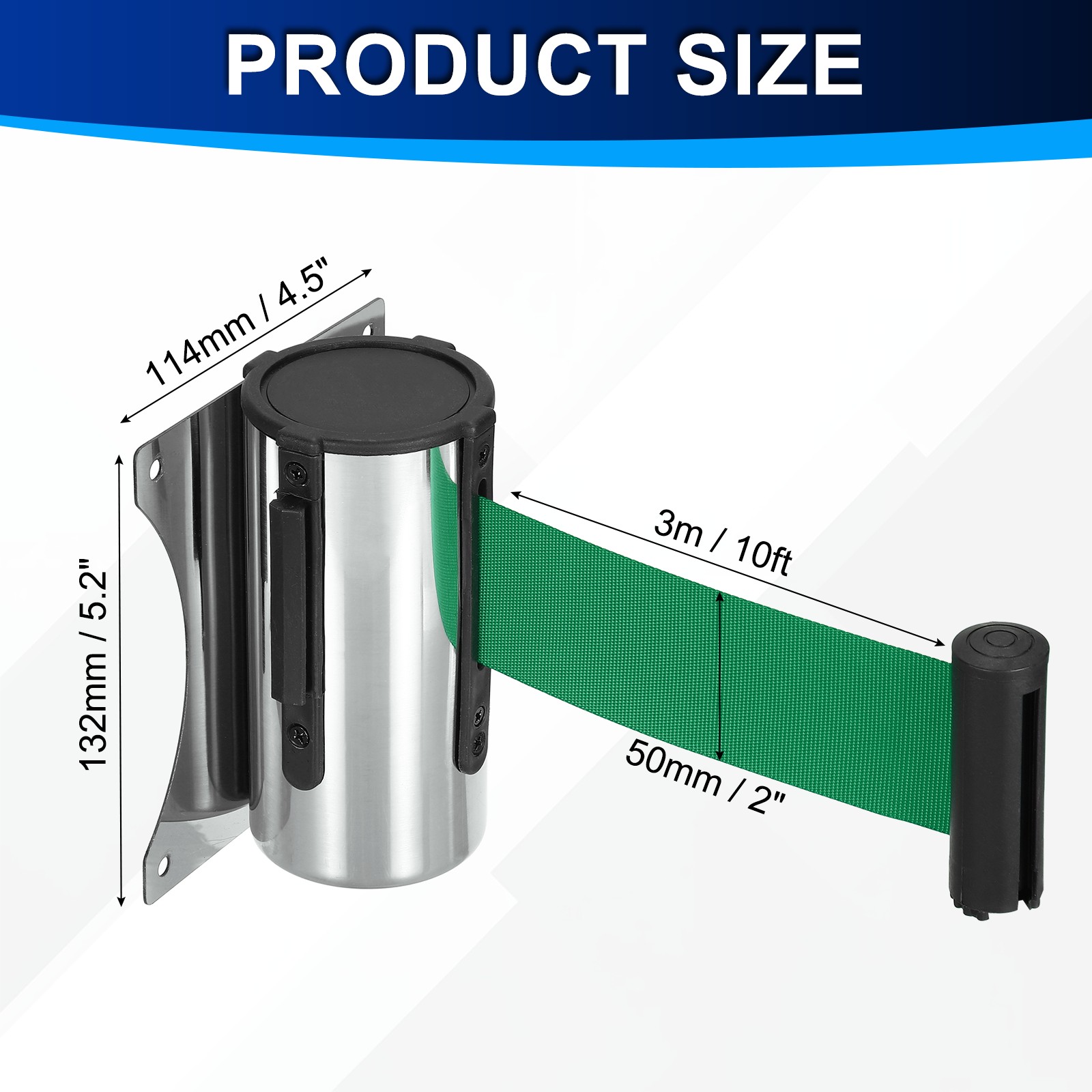 Fixed Wall Mount Retractable Belt Barrier (10 Feet, Green) (1 Pcs)