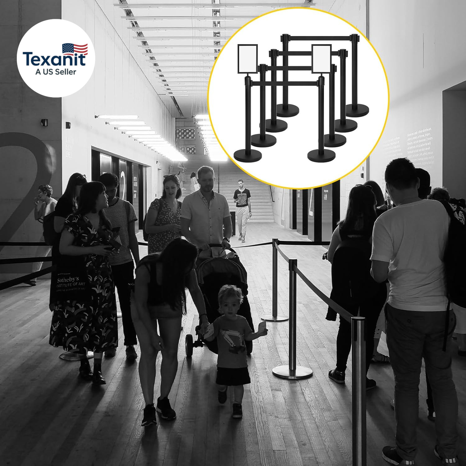 8 Pcs Stanchions with 8.2 Ft Retractable Belt Black Crowd Control Stanchions Set