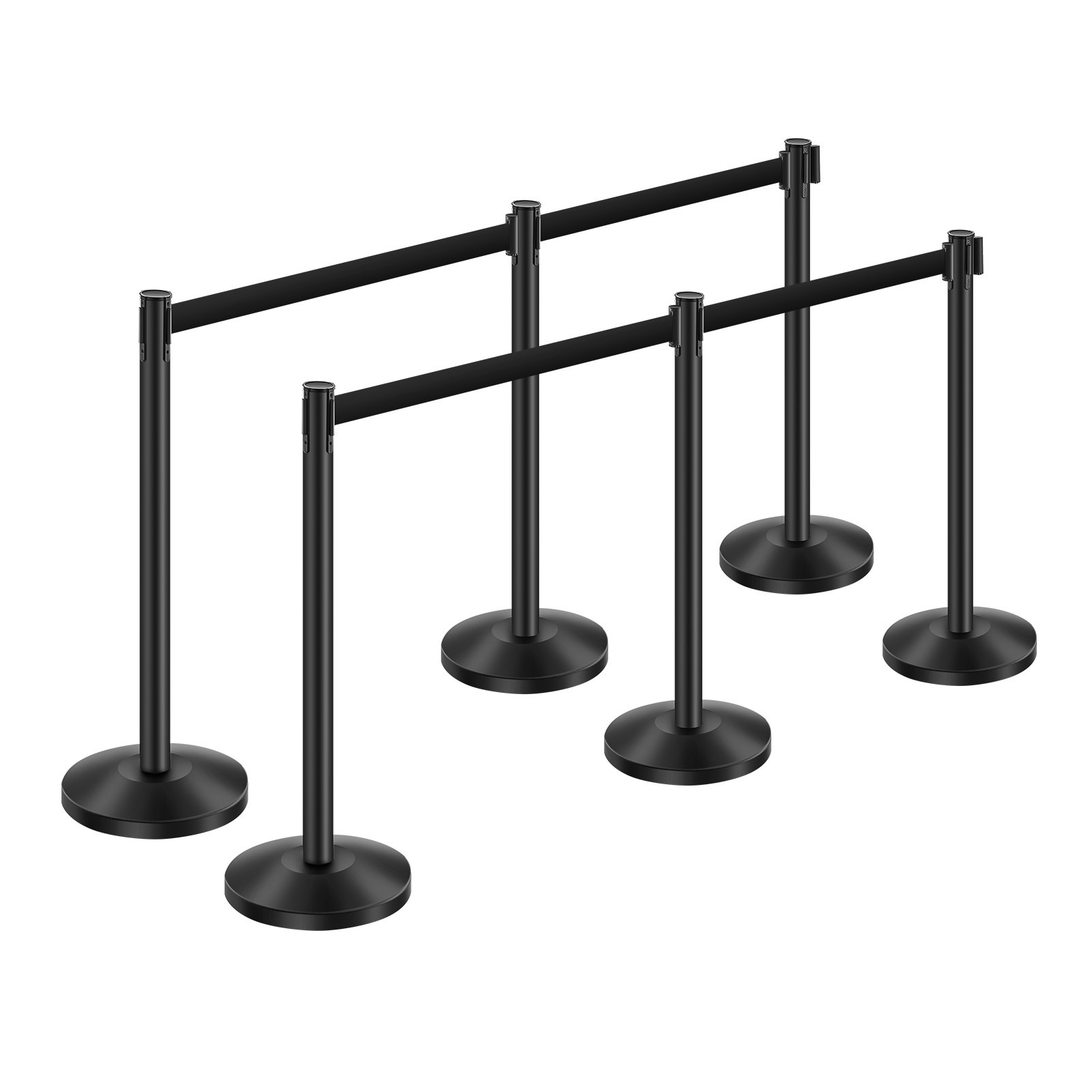 6 Pcs Stanchion Post with 4 Retractable Belts & Sand Injection Hollow Base