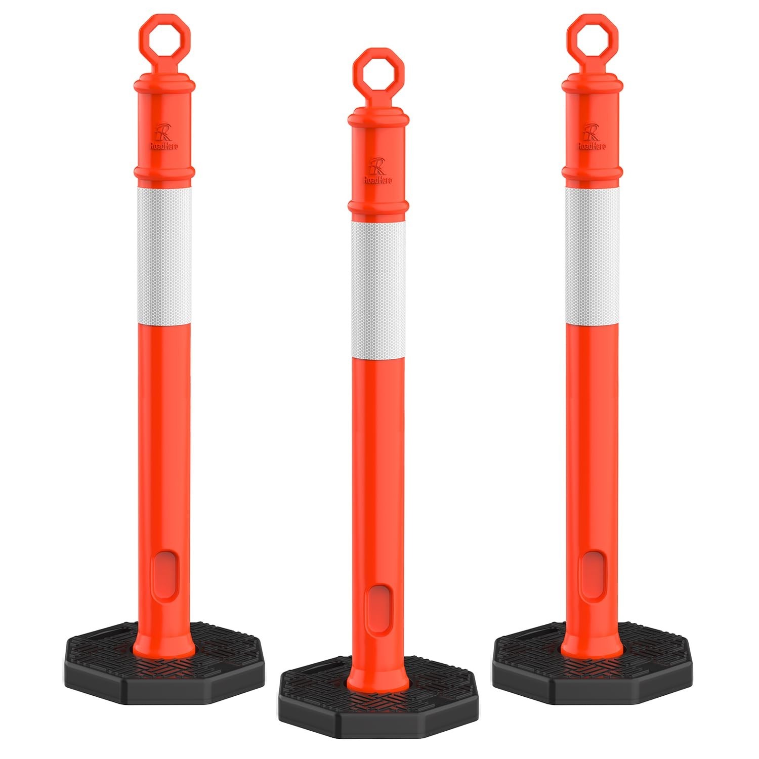 45 Inch Orange Delineator Post with 10 LB Weighted Base, 3 Pack | Traffic Deline