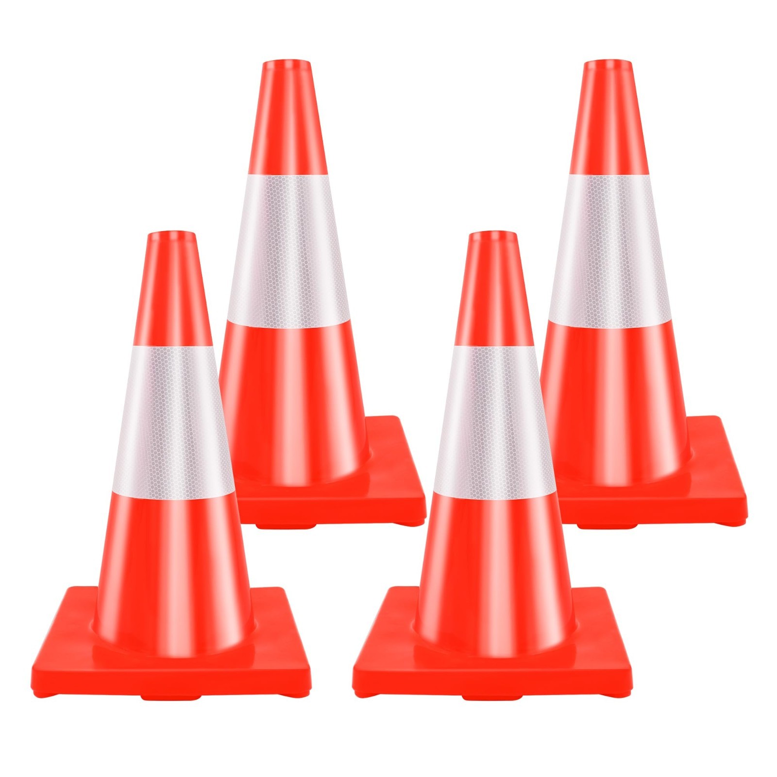 18″ Heavy Duty Traffic Cones – 4 Pack, Weighted with Reflective Collars for Safe
