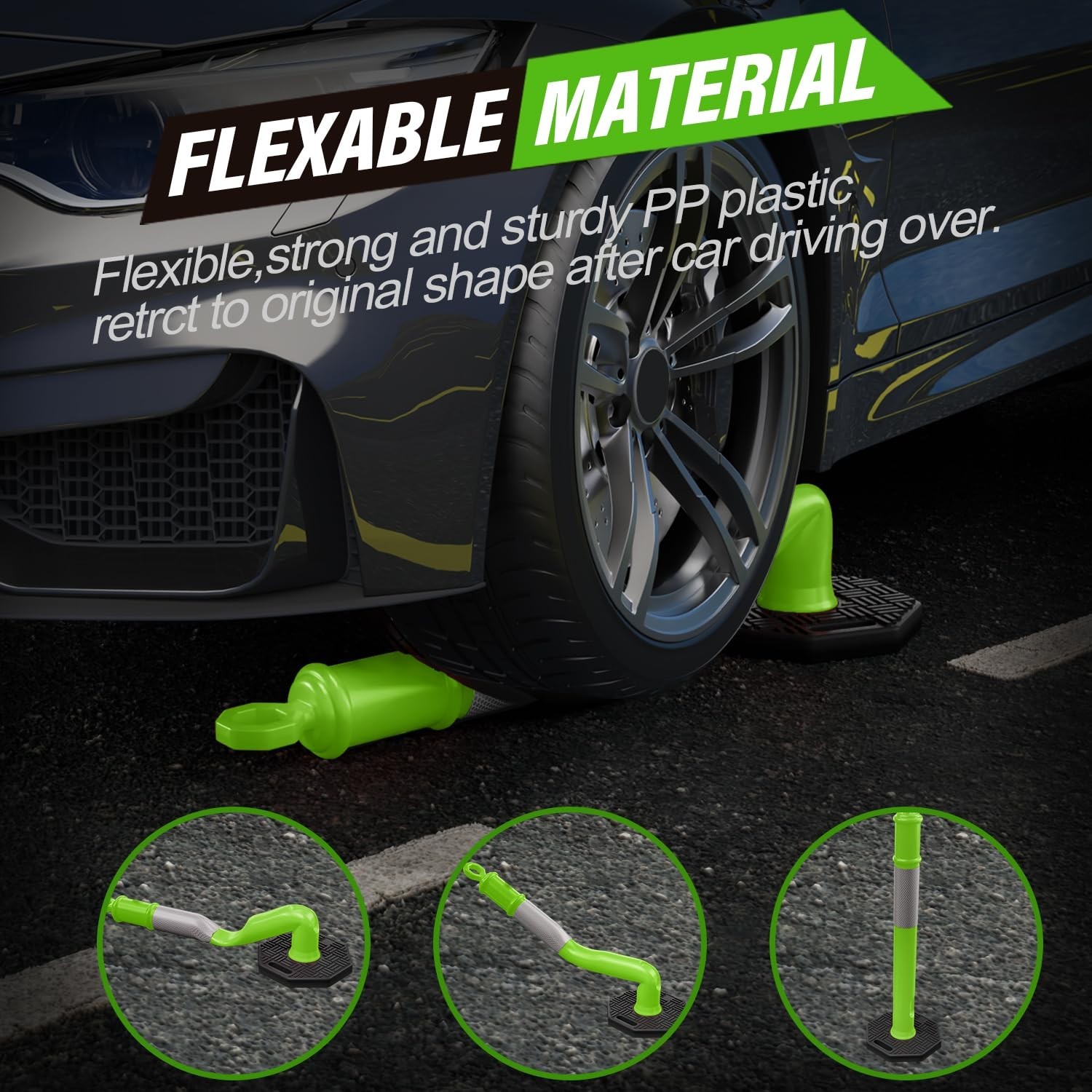 45 Inch 3 Pack Delineator Post with Base, Lime Green Traffic Delineator Posts…