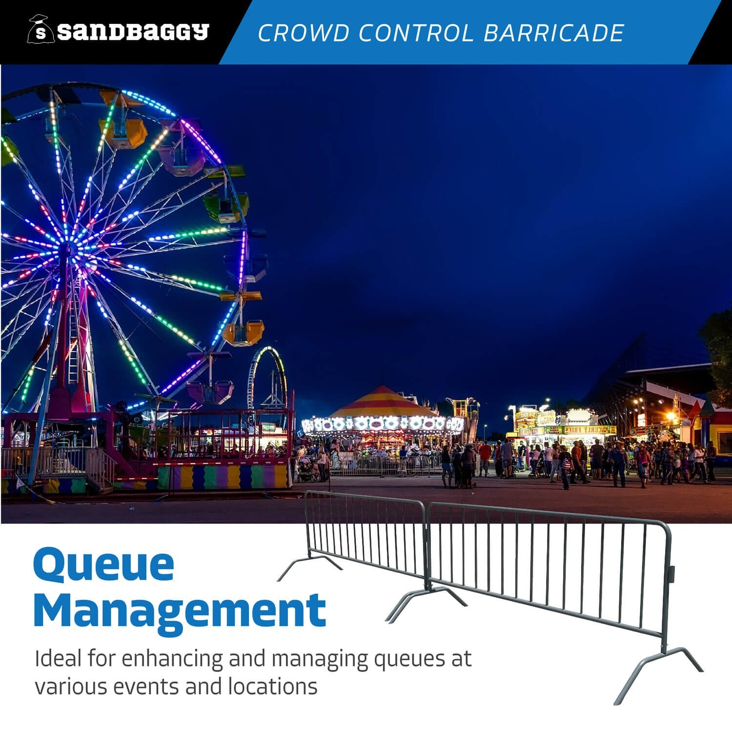 Sandbaggy Metal Crowd Control Barricades – Interlocking Barriers (Will-Call)