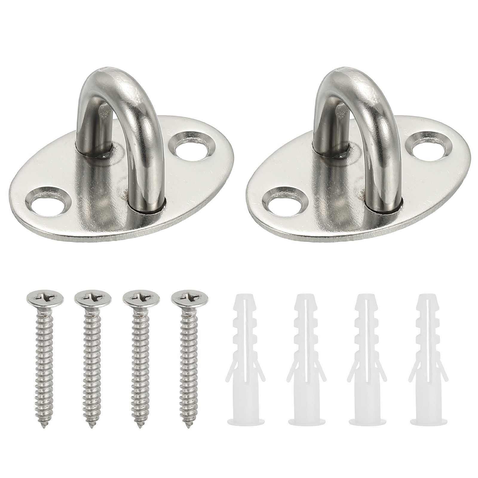 2Pcs Stainless Steel Ceiling Hooks, Oval Pad Eyes Plate Silver
