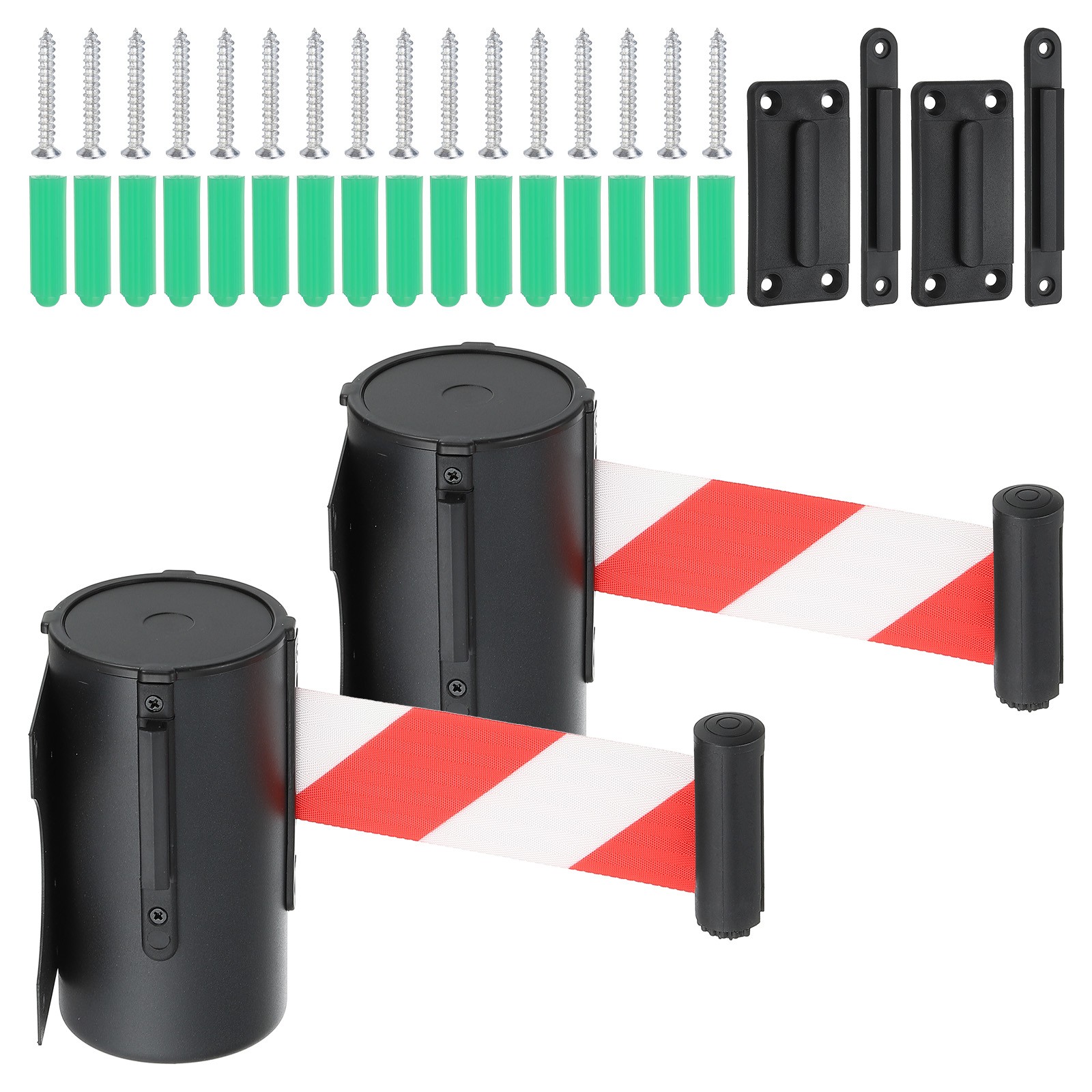 2 Pcs 16.4 Feet Fixed Wall Mount Retractable Belt Barrier,Black/Red/White