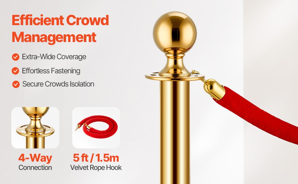Stanchions 4/6/8Pcs Stainless Steel Post with Fillable Base Velvet Ropes & Posts