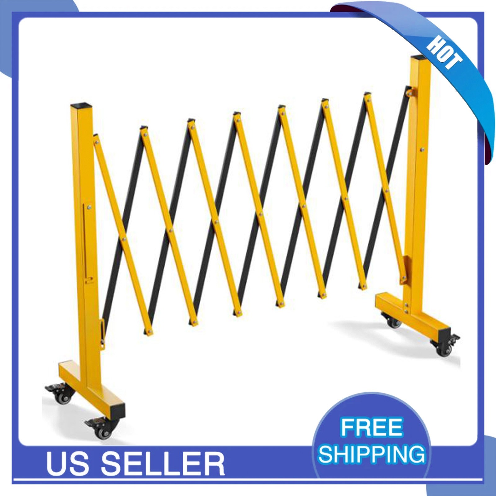 Industrial Expandable Barricade with Wheels 8FT Long Retractable Traffic Fence
