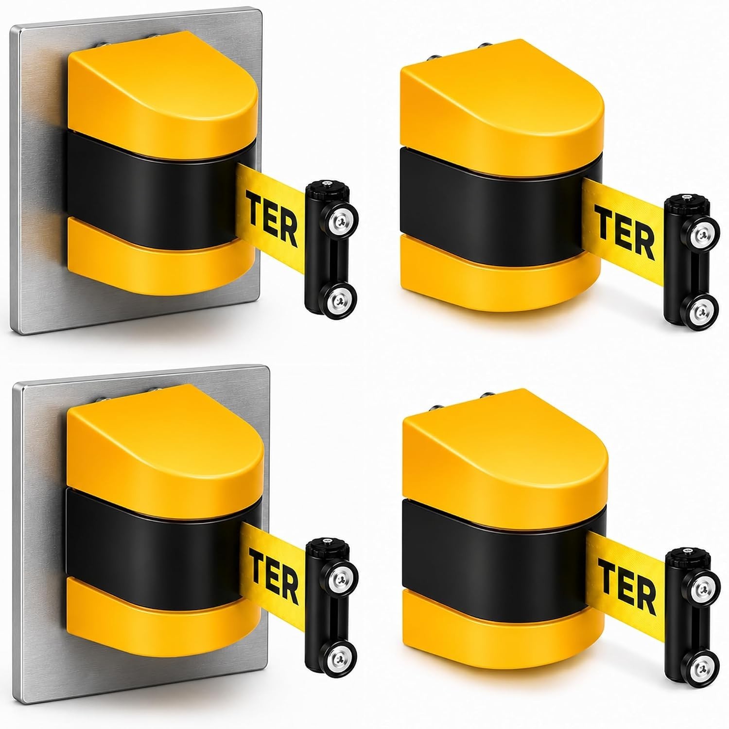 Magnetic Wall Mount Retractable Barrier 4 Pack, Fixed Crowd Control Caution Belt