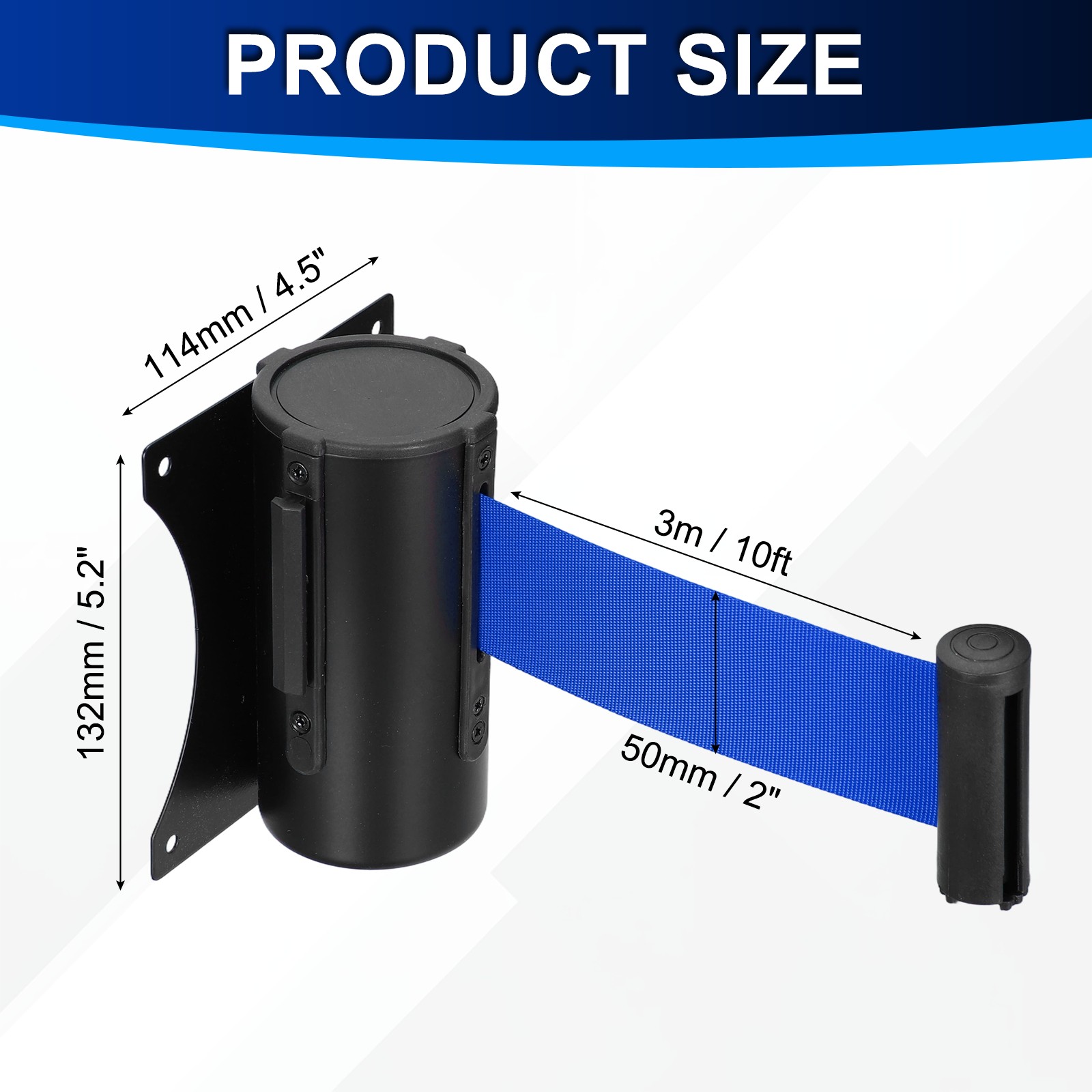 Fixed Wall Mount Retractable Belt Barriers (10 Feet, Dark Blue) (1 Pcs)