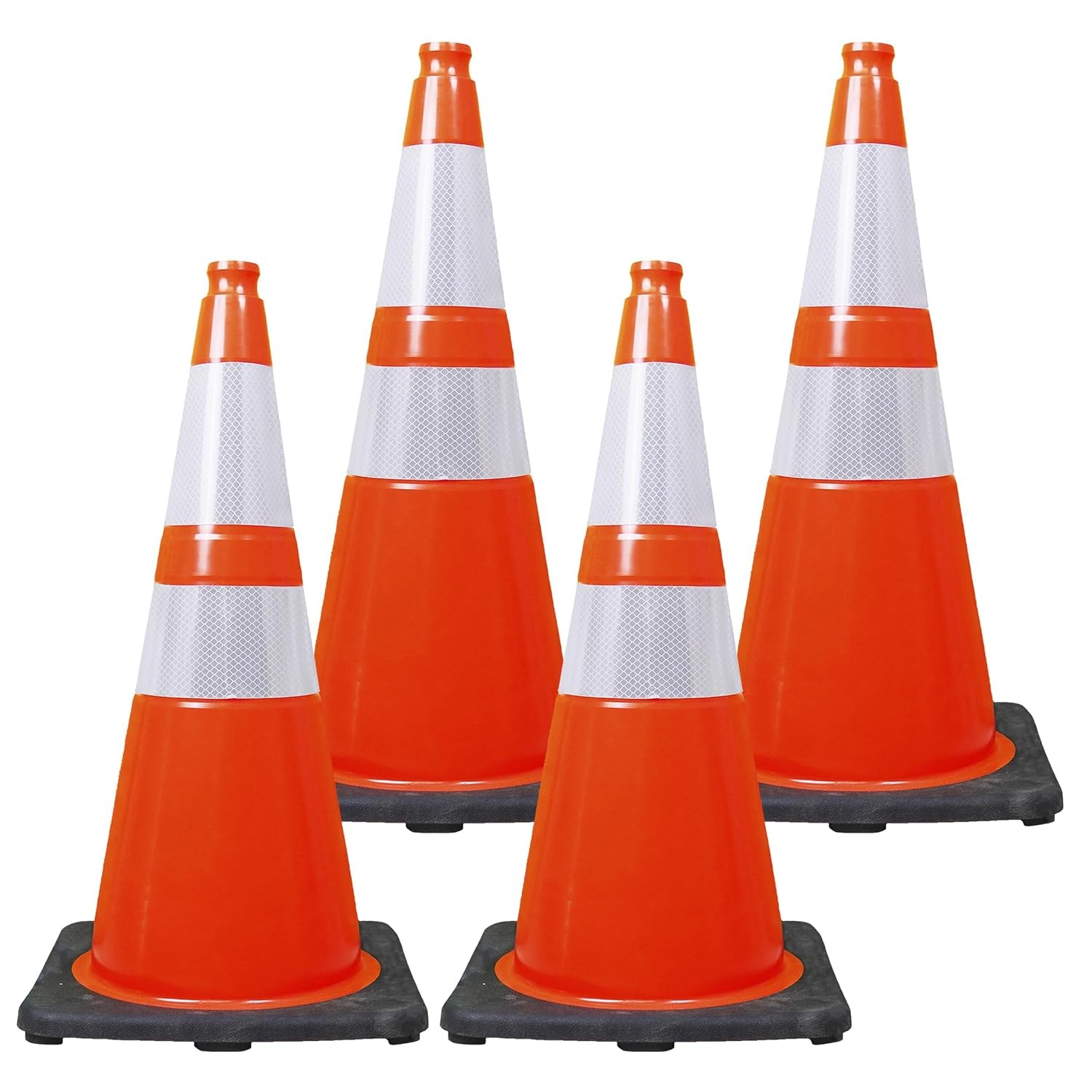 28 Inch Performance Cones 4 Pack Orange PVC Traffic Safety Cones W/ 7 lb. Black