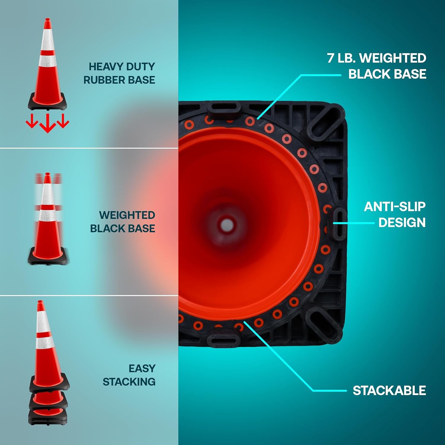 28 Inch Performance Cones 4 Pack Orange PVC Traffic Safety Cones W/ 7 lb. Black