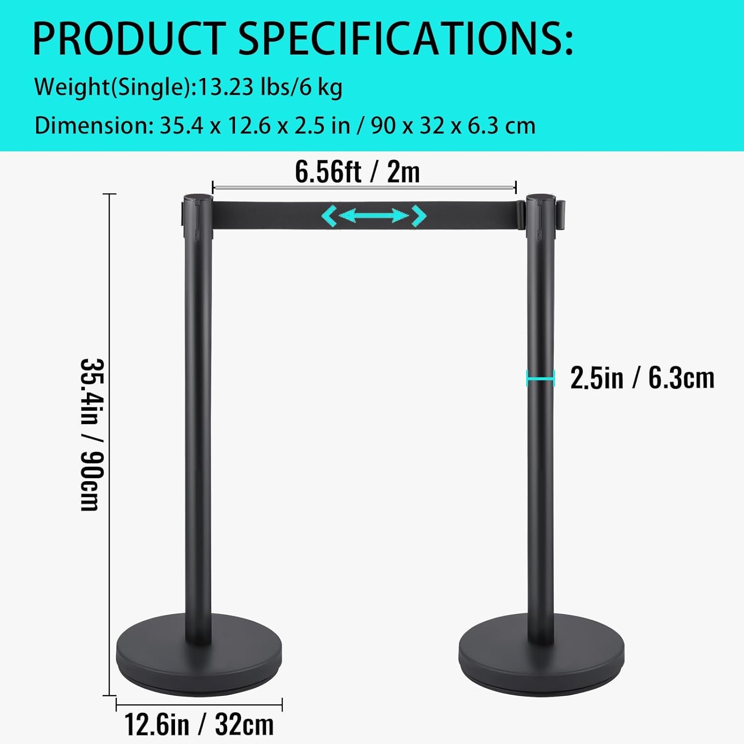 2/4/6PC Stanchion Post Crowd Control 6.5ft Retractable Belts Sand Injection Base