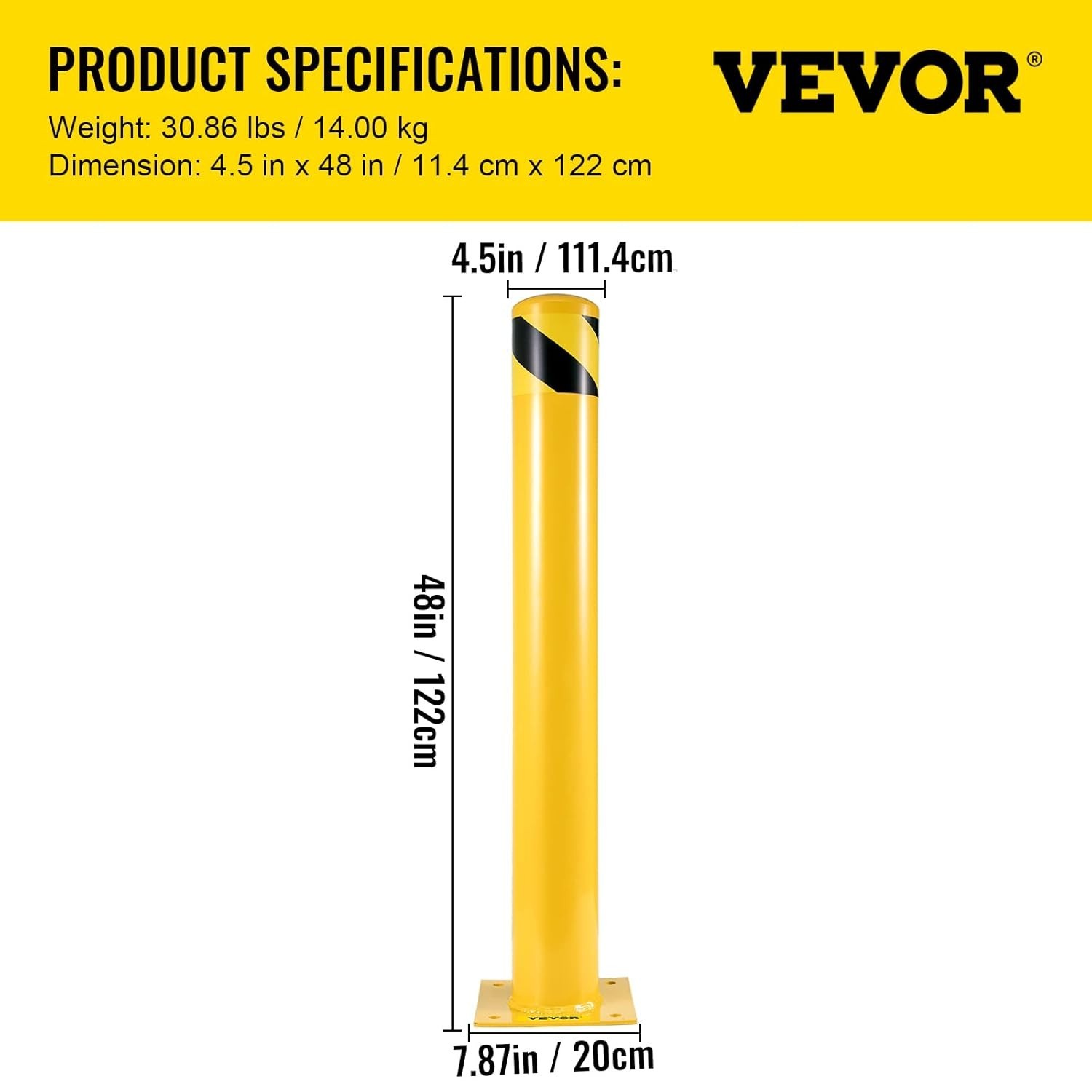48 Inch Safety Bollard Post – Durable Yellow Traffic Barrier for High Visibility