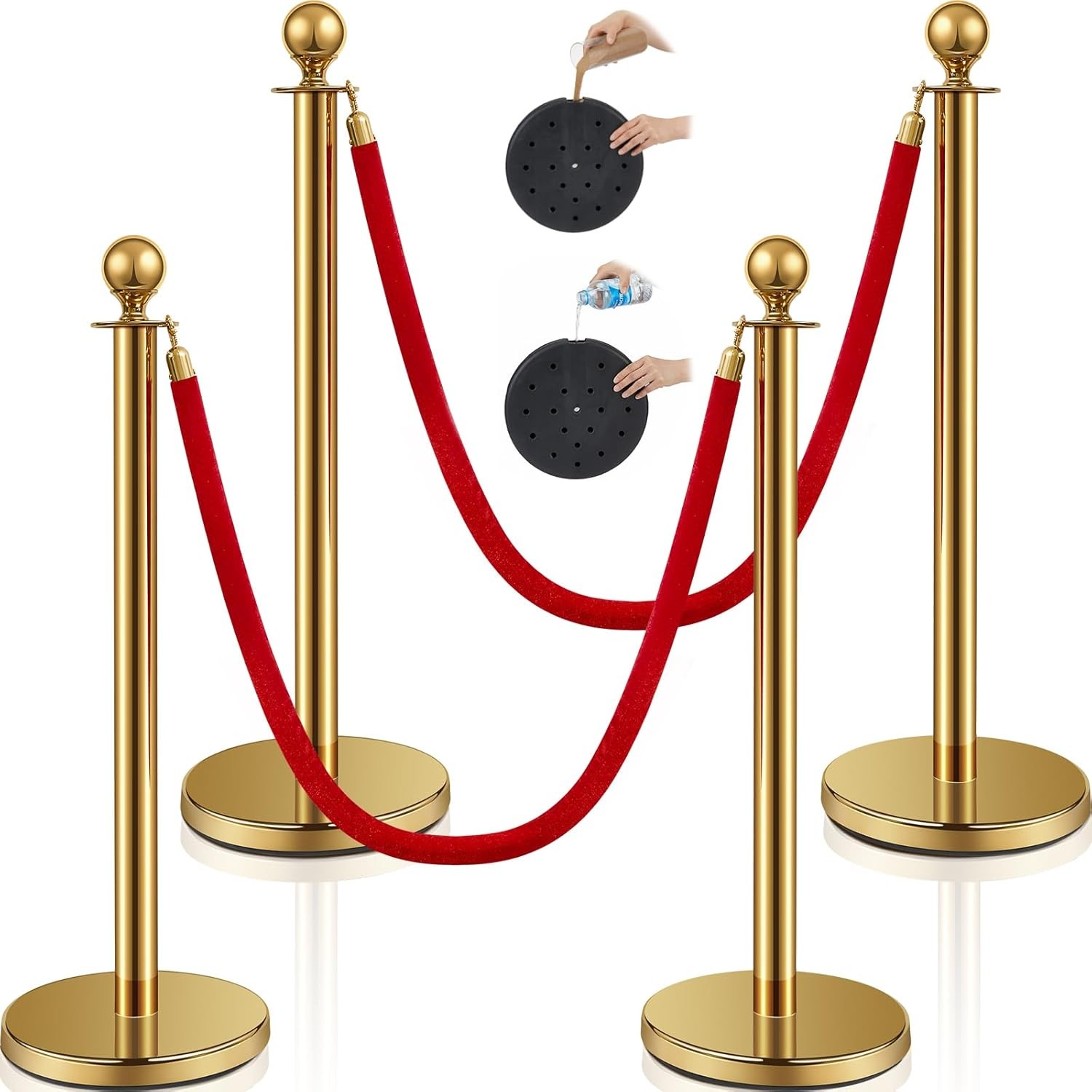Ferraycle 4pc Stainless Stanchion 5ft Velvet Rope Pole Crowd Control Barrier