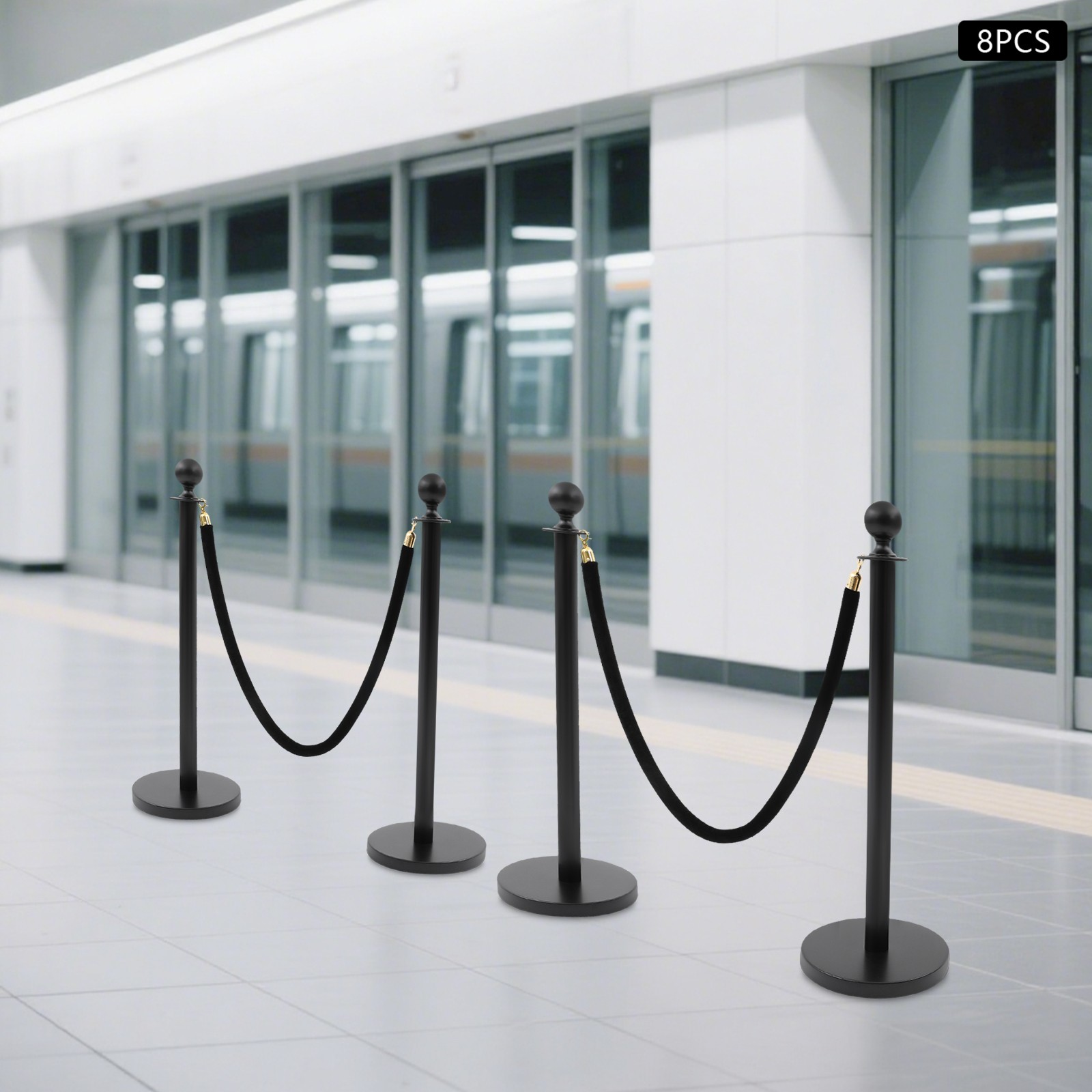 Crowd Control Stanchion 8 Pack Stainless Steel Posts with 4 Ropes for Events