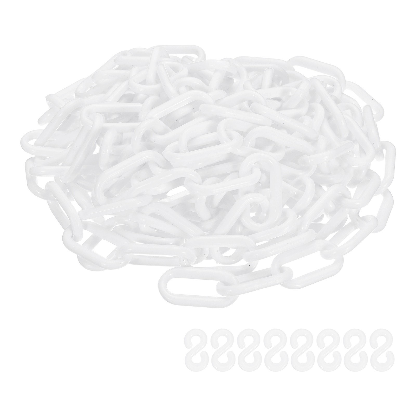 Barrier Chain, (16.4ft 0.7″ Dia., White), Plastic Safety Chain Links W S Hooks