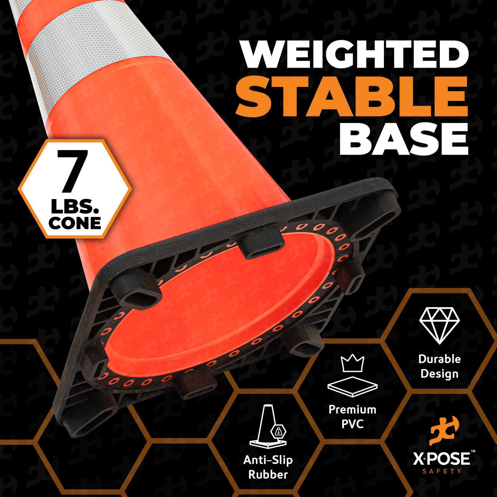 28 Inch Orange Traffic Cones with 6″ & 4″ Collar, PVC Plastic Safety Cone